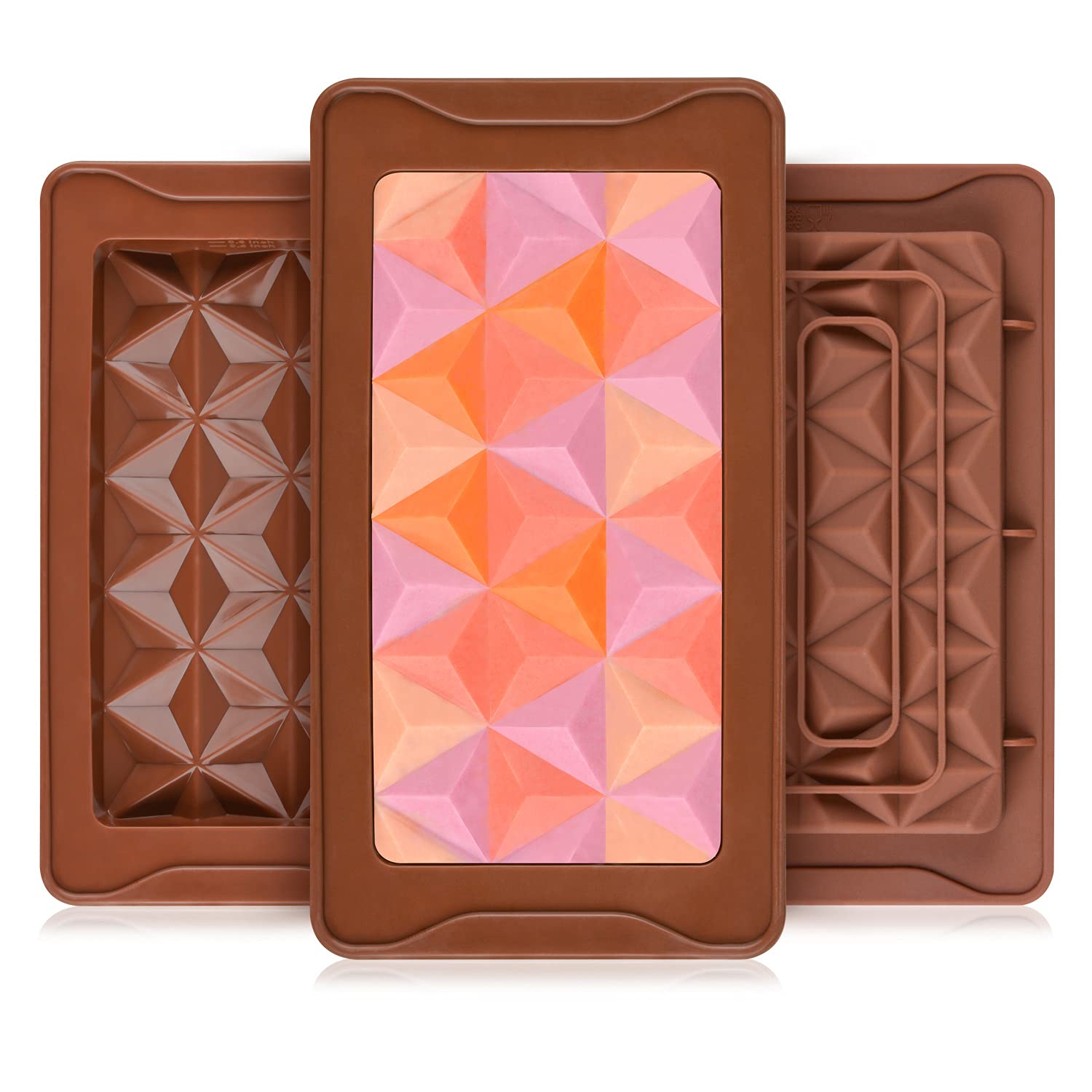 3-Piece Silicone Break Apart Chocolate Molds - Deep Candy Bar Molds with Pyramid Shapes for Baking, Candy Making & Wax Melts | Perfect for DIY Treats, Party Favors & Home Decor
