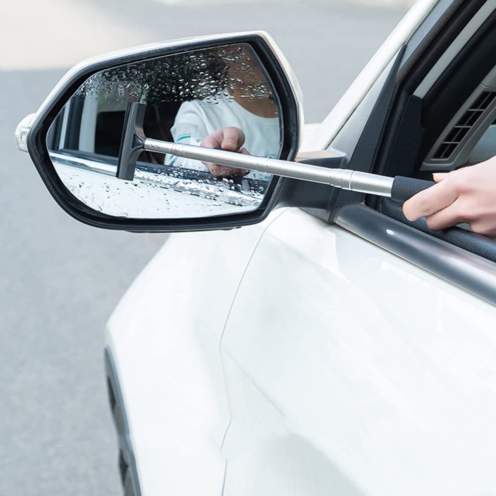 Universal Car Rearview Mirror Wiper - 98cm Retractable Cleaning Tool for Rain & Dust Removal, Pink