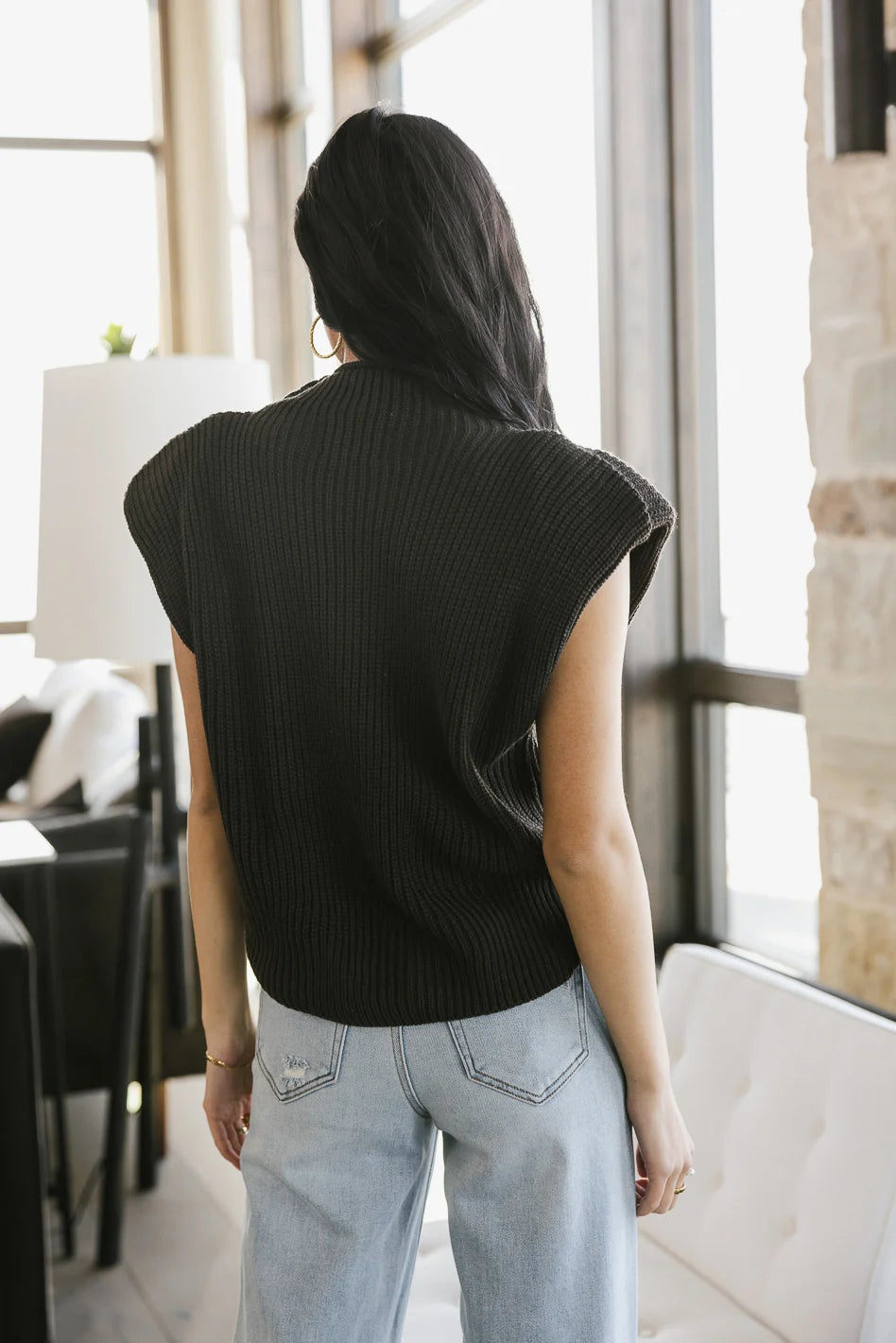 Kippa Shoulder Pad Sweater in Charcoal - Women's Fashion Knitwear | Cozy Winter Pullover for Office & Casual Outfits