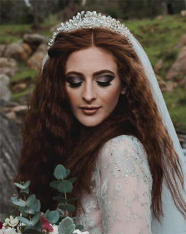 Elegant Pearl & Crystal Leaf Wedding Crown by Kezani - Bridal Tiara for Weddings, Prom, Pageants & Special Occasions