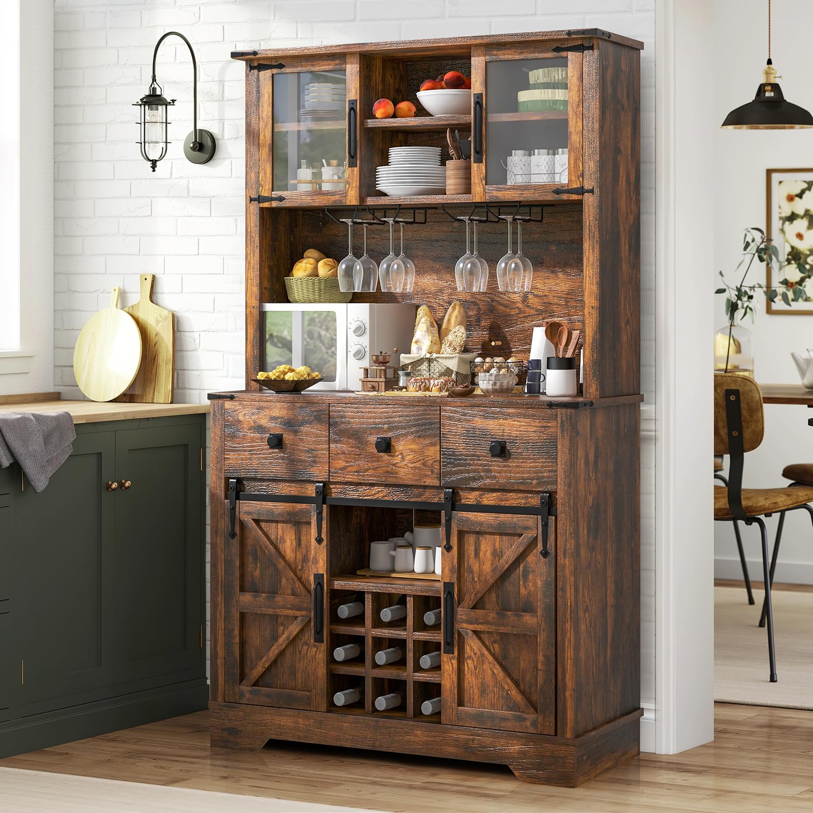 Farmhouse Coffee Bar Cabinet with Storage, 72