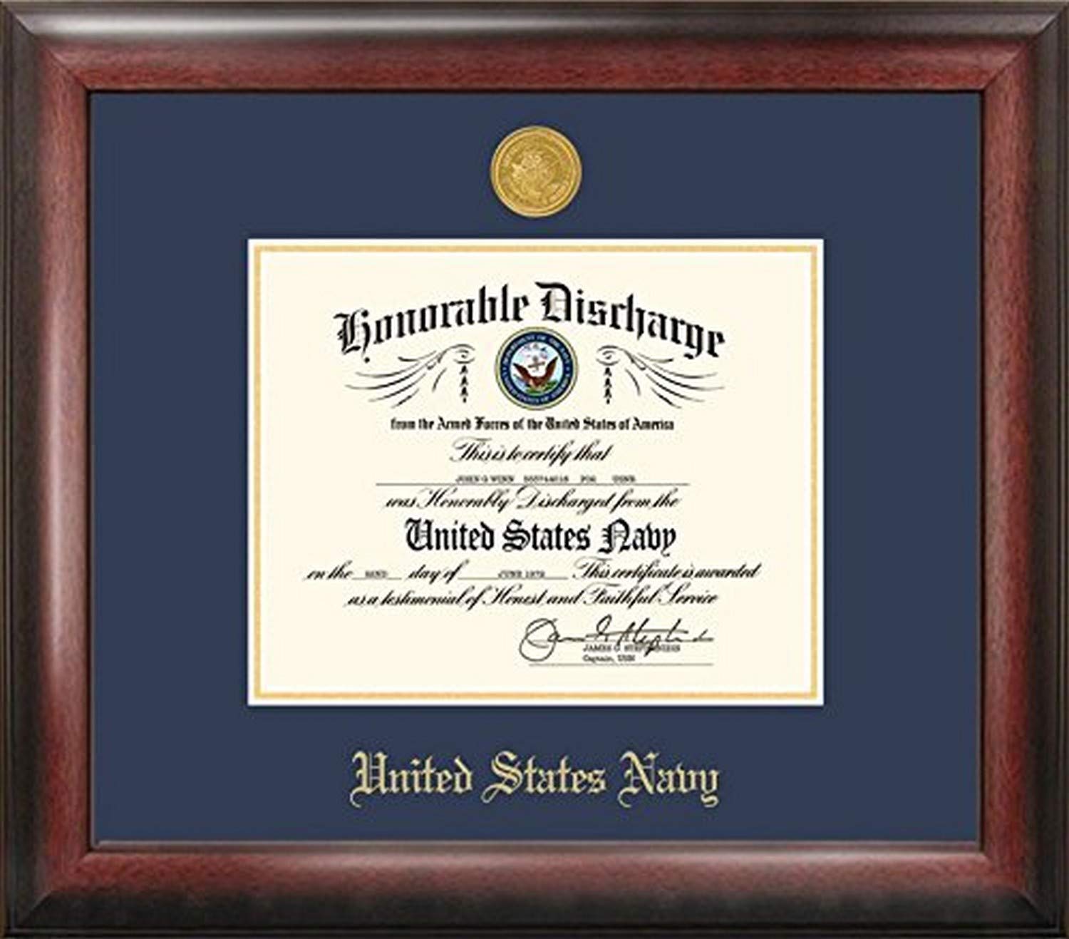 Patriot Frames Navy Discharge Certificate Frame with Gold Medallion - 8.5 x 11 Inches - Perfect for Military Awards, Veteran Displays & Patriotic Home Decor