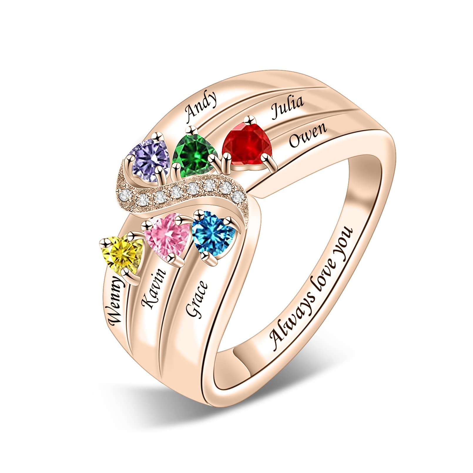 Personalized Mother's Ring with 1-6 Birthstones - 925 Sterling Silver Custom Engraved Family Jewelry - Perfect Gift for Mom, Women, Mother's Day - Ideal for Anniversary, Birthday & Special Occasions