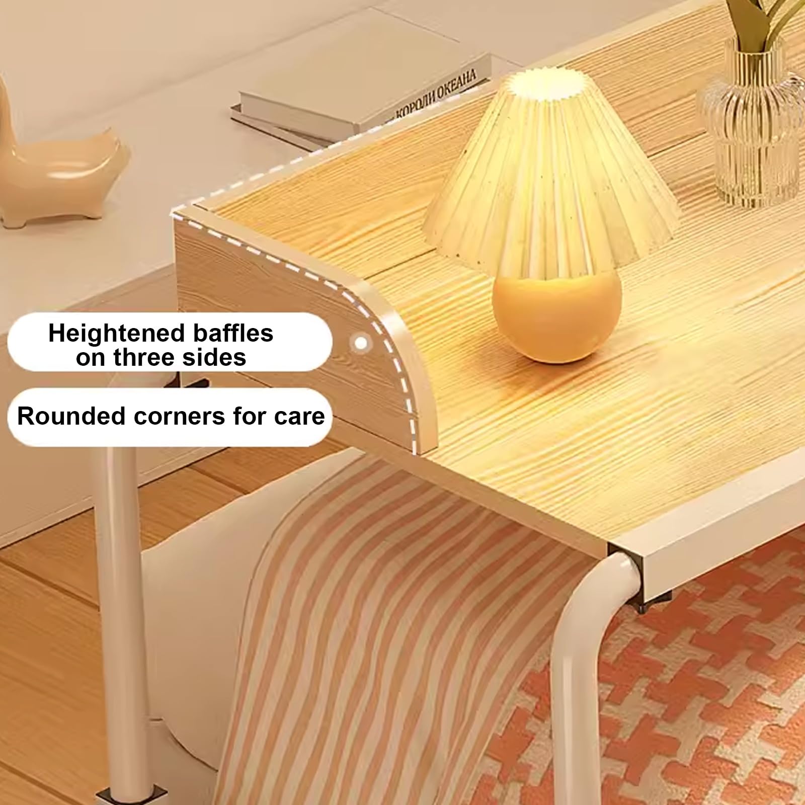 Adjustable Overbed Table with Wheels - King Size Rolling Tray Desk for Laptop, Writing, and Dining - Wooden Overbed Desk for Living Room, Bedroom, and Hospital Use