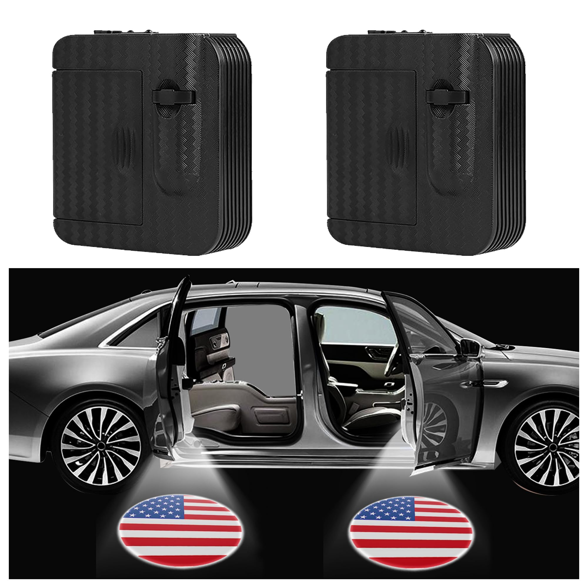 2PCS Universal Car Door Lights Logo Projector with Infrared Sensor - HD Welcome Lights for Cars, Trucks & SUVs - Round Flag Design for Enhanced Night Safety & Vehicle Customization (Perfect for Door Step Illumination & Personalization)
