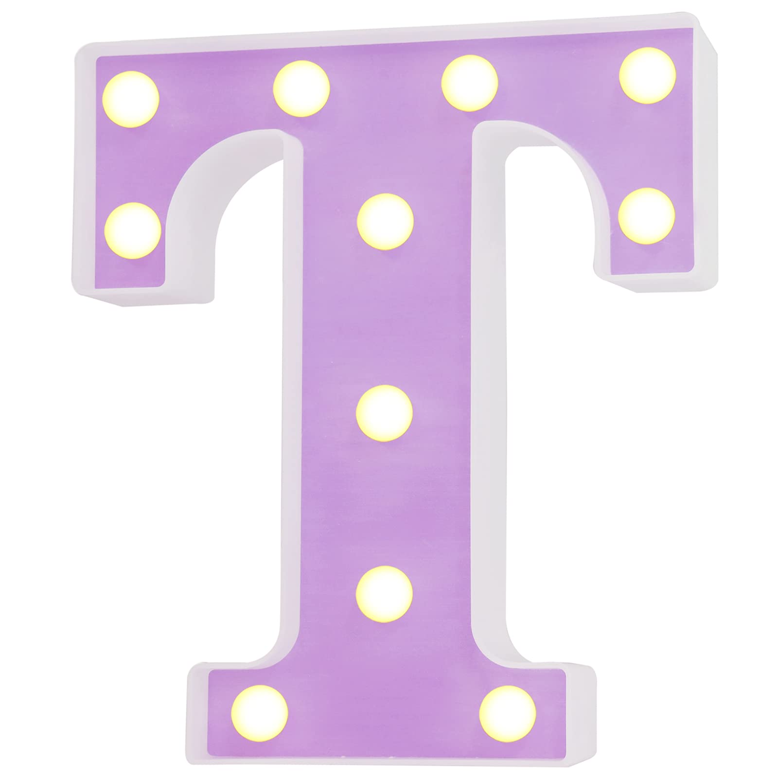 Pooqla Purple LED Letter Lights - DIY Alphabet Sign with Warm White LED for Home, Party, Birthday, Wedding & Bar Decor - Perfect for Wall Art, Nursery, Bedroom & Photo Backdrops (Letter T)