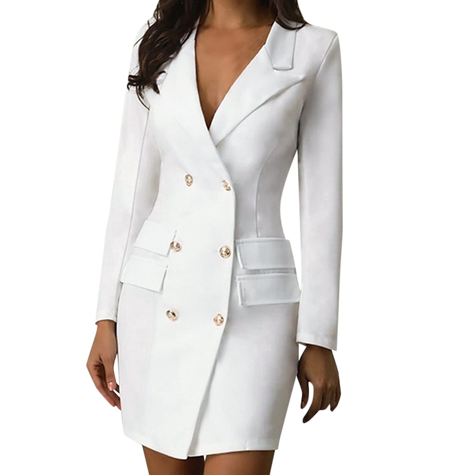 Women's Slim Double Breasted Trench Coat - Solid Color Office Jacket with Pockets for Work, Hiking & Outdoor Activities | Professional & Casual Wear