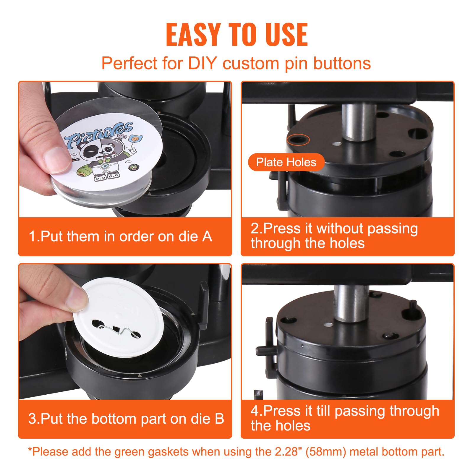 VEVOR 3-in-1 Button Maker Machine Kit with 300pcs Button Parts (1/1.25/2.28 inch) - Ergonomic Arc Handle Punch Press & Panda Magic Book - Perfect for DIY Crafts, School Projects, and Children's Birthday Gifts