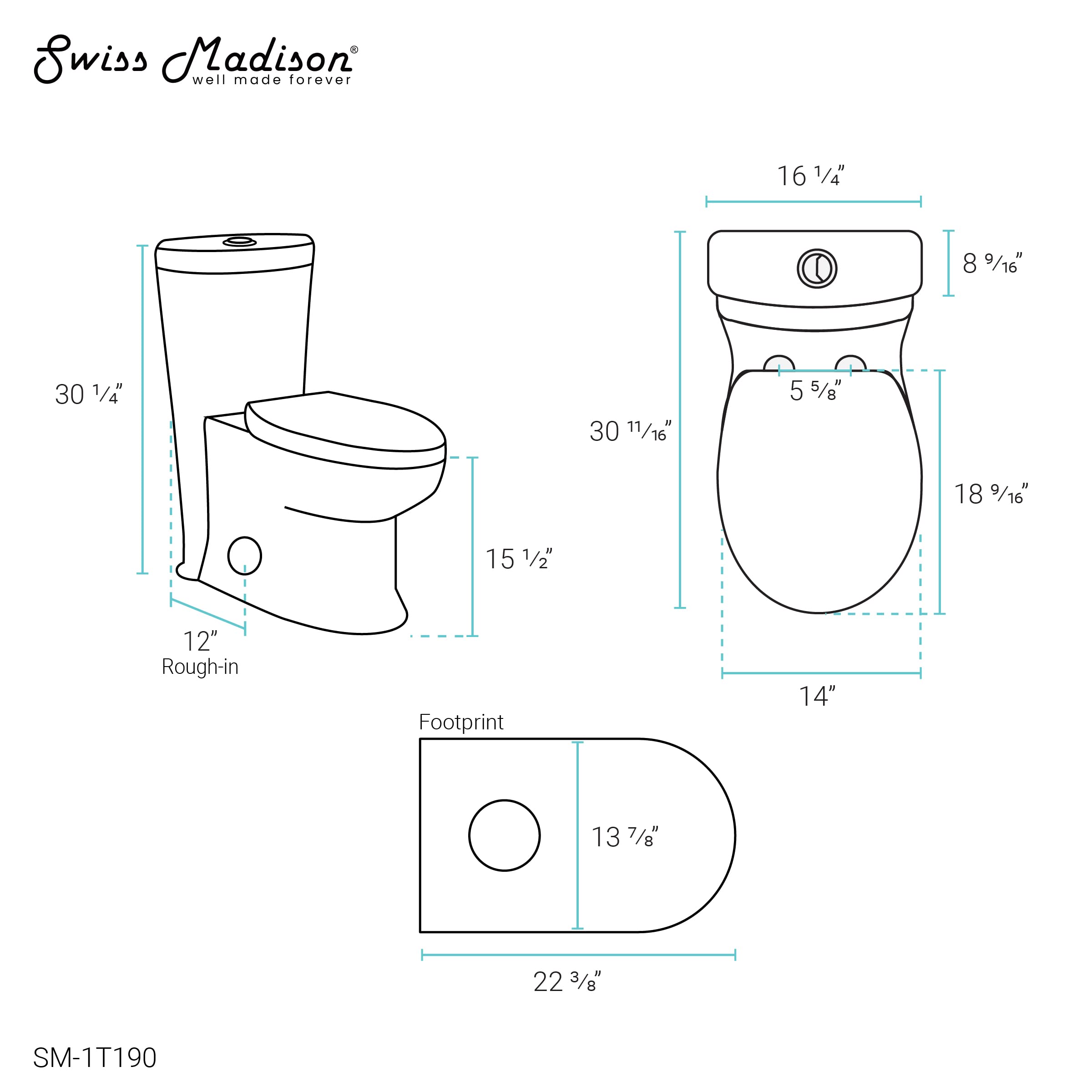 Santorini Elongated One-Piece Toilet with Dual Flush 1.1/1.6 GPF - Water Efficient White Bathroom Toilet for Modern Homes & Commercial Spaces
