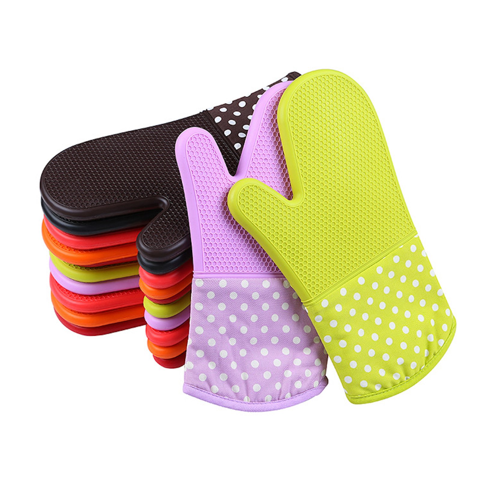Heat Resistant Silicone BBQ Gloves for Grilling, Baking & Cooking - Waterproof, Non-Slip Oven Mitts with Cotton Lining (Purple, 13