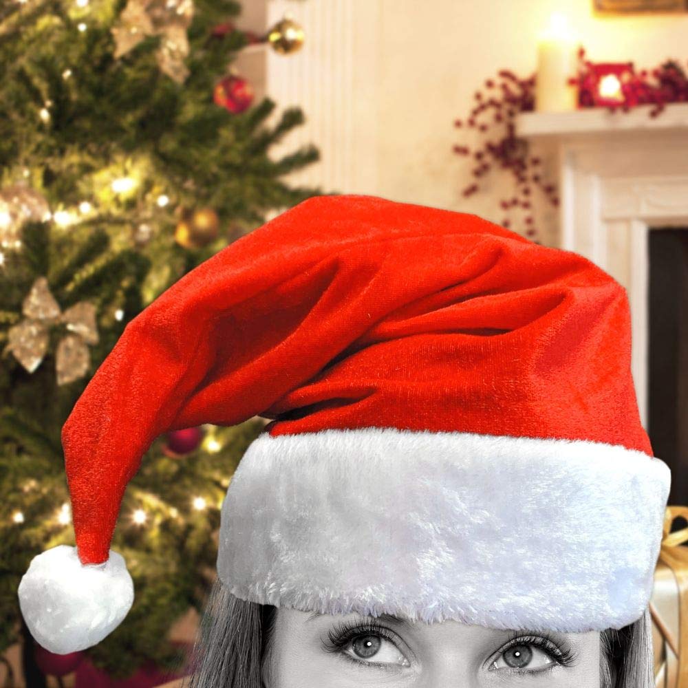 BANBERRY DESIGNS Santa Christmas Hats - Set of 2 Red and White Santa Hats for Xmas Parties - Festive Holiday Accessories for Men and Women - Perfect for Christmas Celebrations, Family Gatherings and Office Parties