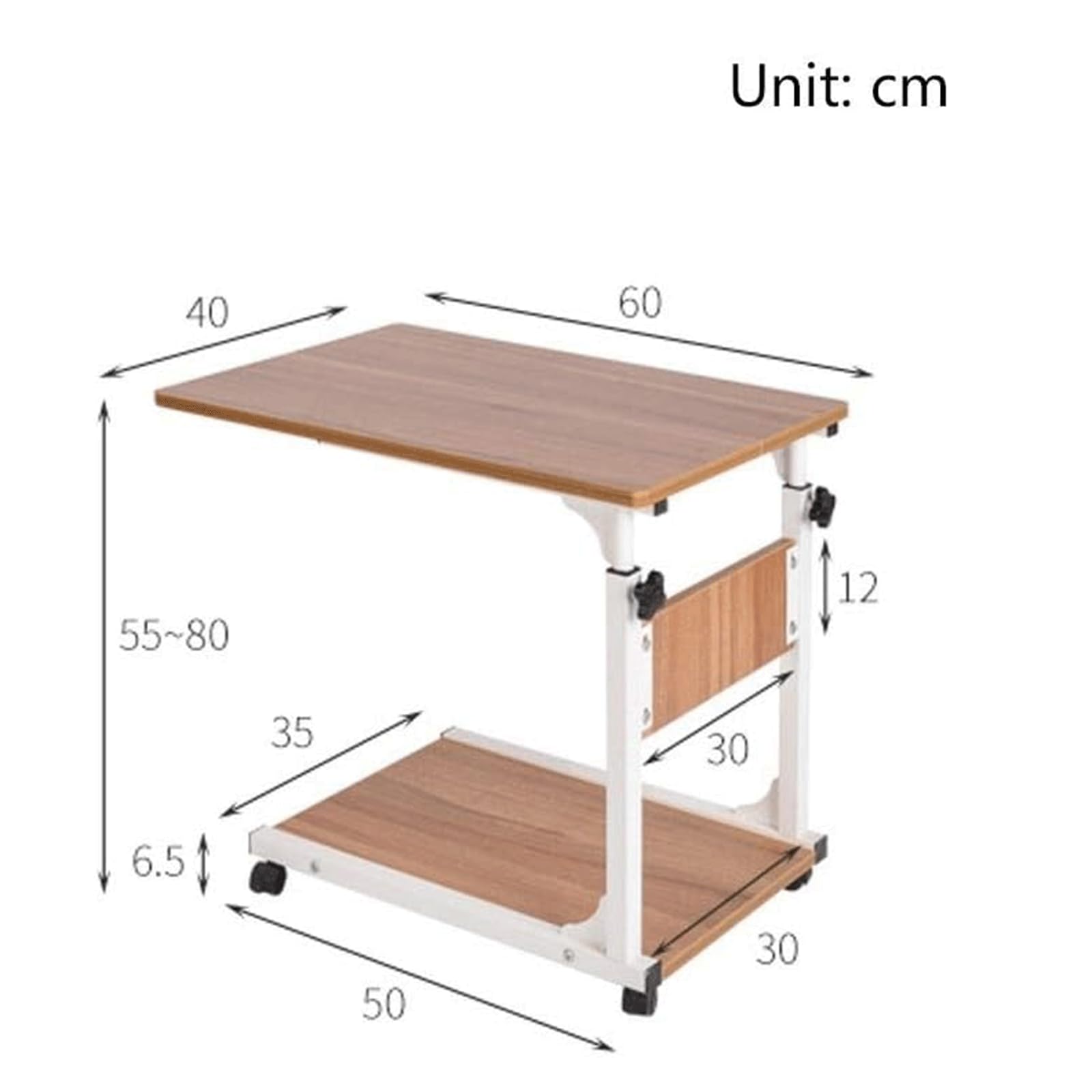 Adjustable Height Overbed Table with Wheels - Steel Frame Lifting Computer Desk for Laptop, Mobile Standing Desk | Perfect for Hospital Beds, Home Office & Small Spaces