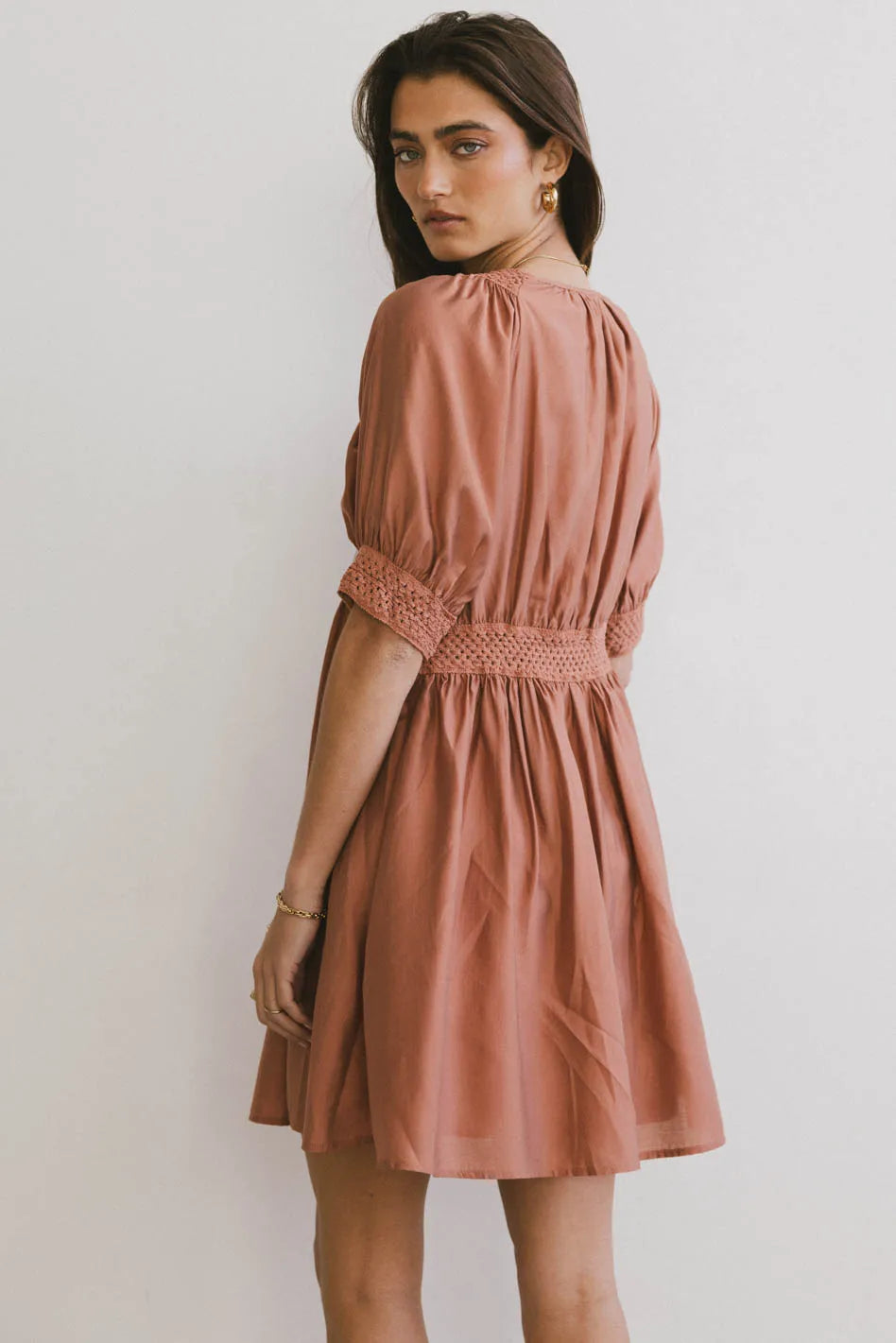 Lorna Mini Dress in Rust - Elegant Short Sleeve Summer Dress for Women | Perfect for Beach Vacations, Date Nights & Casual Outings | FINAL SALE