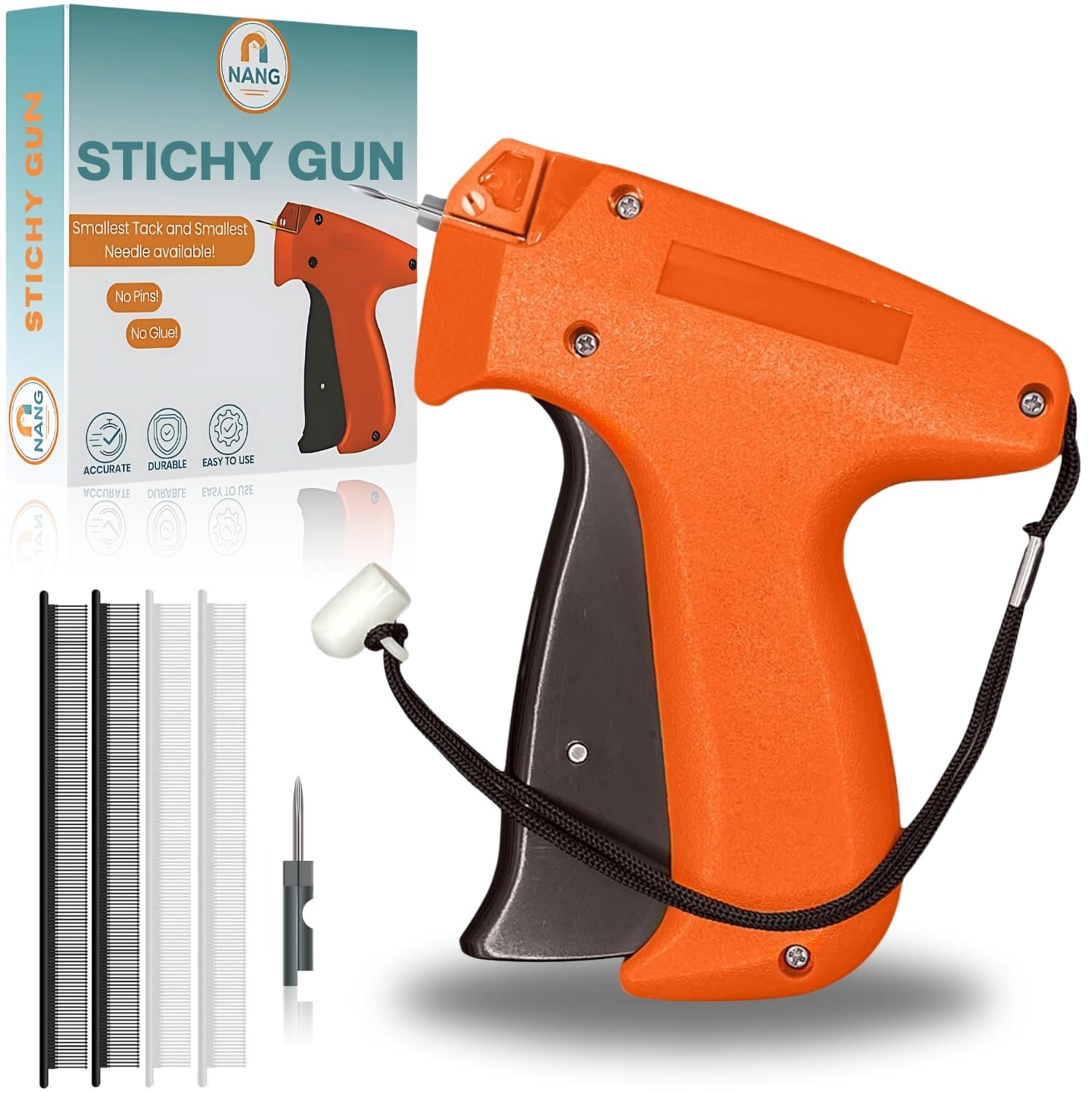 NANG Mini Sewing Gun for Clothes - Handheld Hemming Tool with 2 Fine Needles & 4000 Fasteners (2000 Black + 2000 White) | Quick Fabric Repair for Quilting, Hemming, Edging & Clothing Tags | Perfect for DIY Tailoring, Crafting & Emergency Clothing Fixes