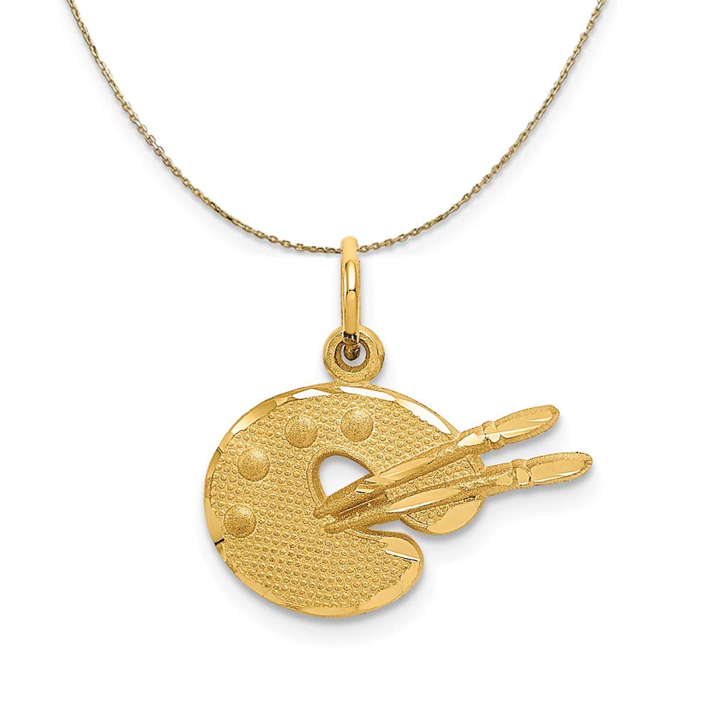 14k Yellow Gold Artist Palette Necklace - Elegant Black Bow Jewelry for Artists