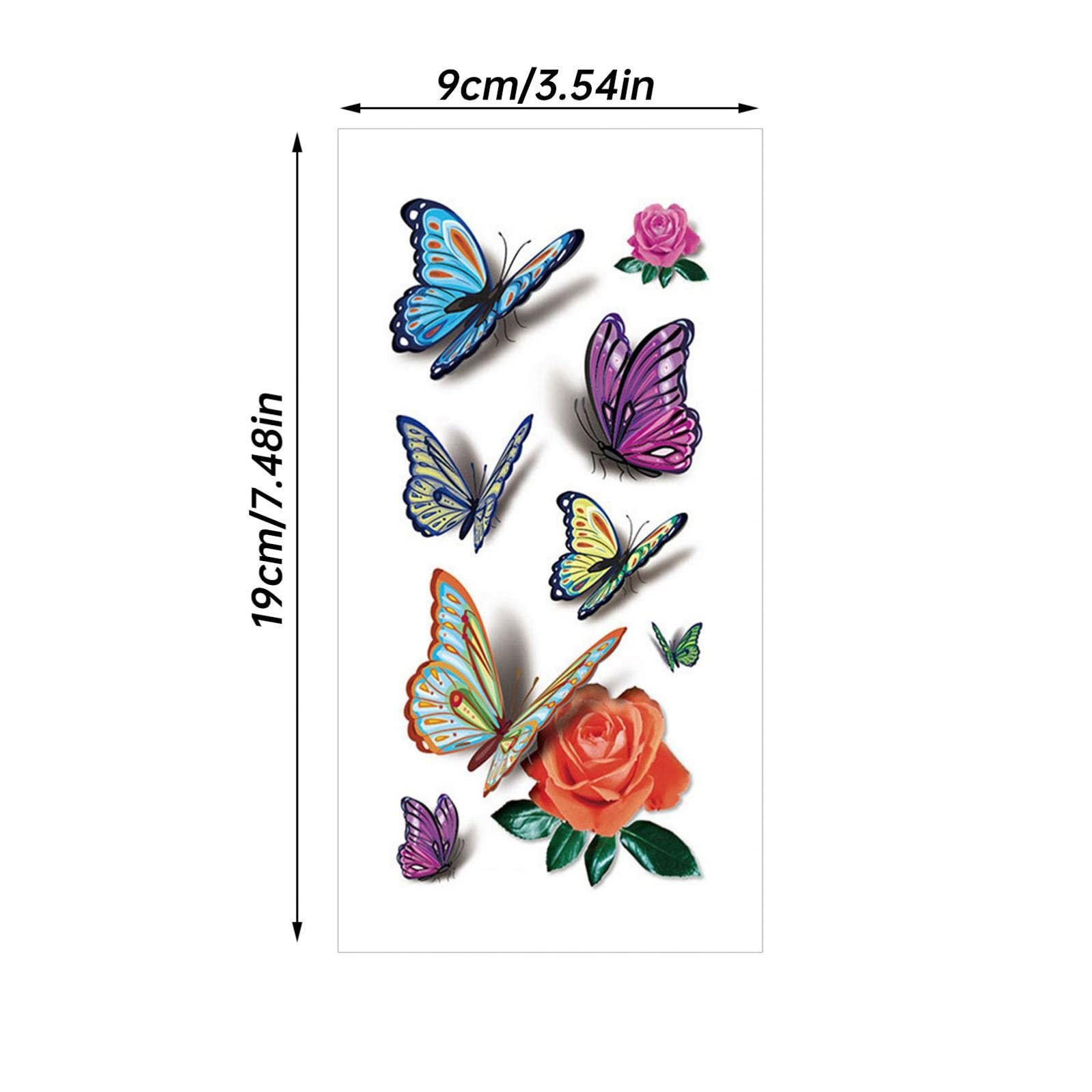 Beautiful Flowers Temporary Tattoos - Rose & Butterfly Waterproof Body Art Stickers for Women, Girls, Kids | Vibrant Multi-Color Fake Tattoos for Parties, Festivals & Summer Beach Looks (1 Sheet)