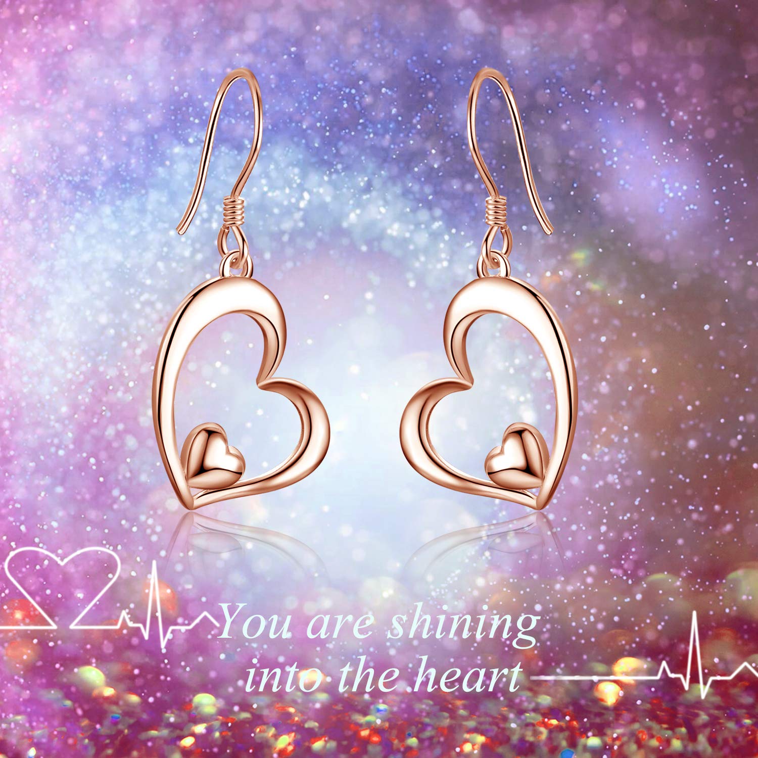 WINNICACA Sterling Silver Heart Dangle Drop Earrings for Women - Romantic Valentine's Day, Birthday, Anniversary & Christmas Jewelry Gifts - Perfect for Date Nights, Weddings & Special Occasions