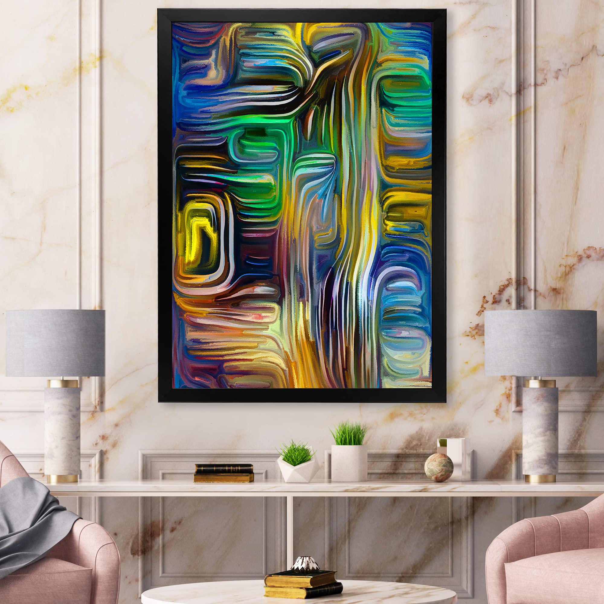 DesignQ Colour Fusion VI Modern Framed Wall Art - Abstract Canvas Painting for Living Room, Bedroom & Office Decor | Ready to Hang Home Wall Decorations