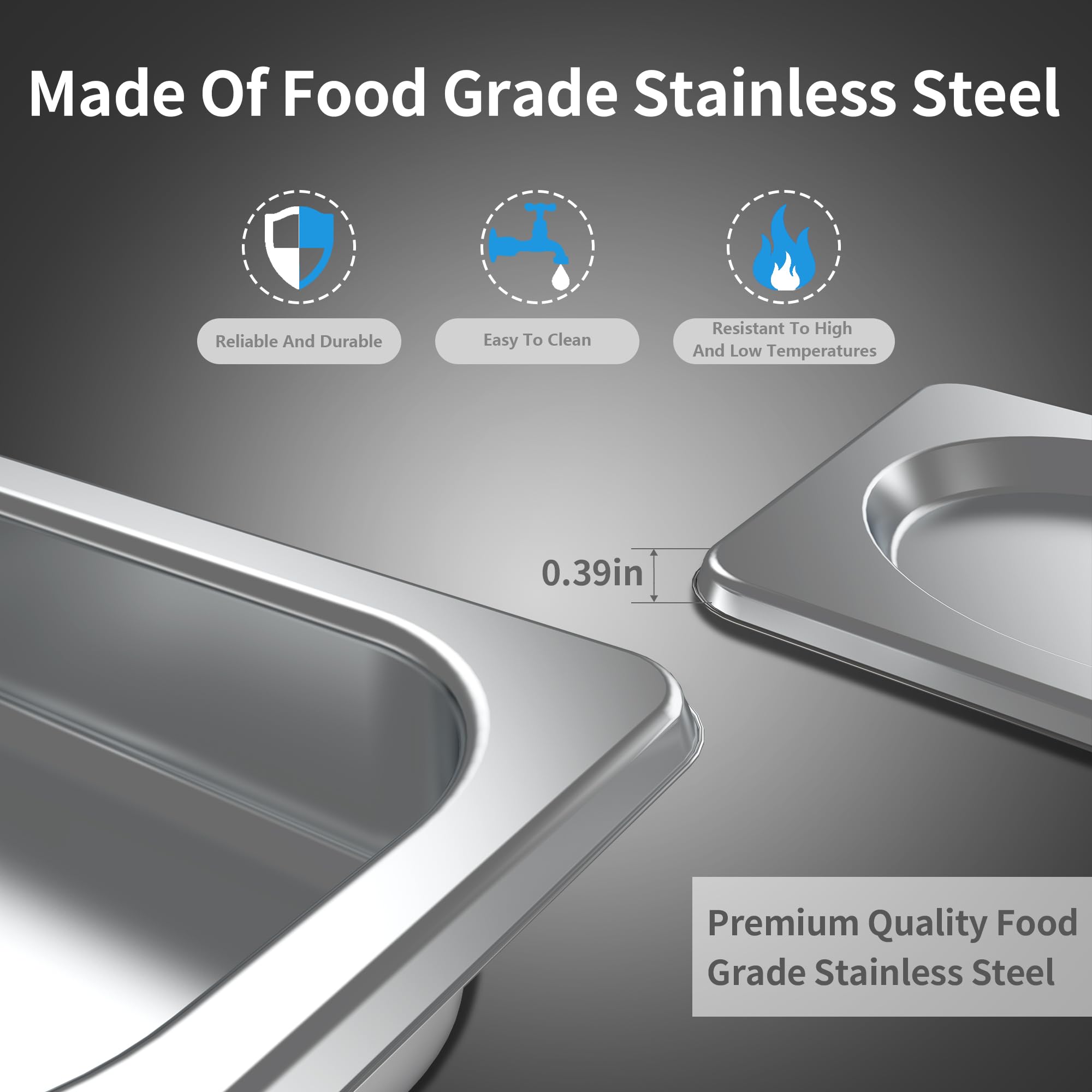 6 Pack Stainless Steel 1/9 Size Hotel Pans with Lids - 2.5 Inch Deep Commercial Food Steam Table Trays for Buffet, Catering & Restaurant Use - Durable Metal Kitchen Pans for Food Warming, Serving & Storage