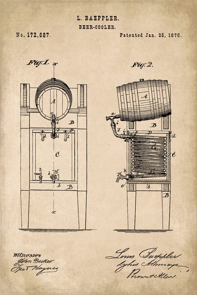 Vintage Beer Keg Cooler Patent Art Poster Print - Retro Bar Decor for Home, Office & Man Cave