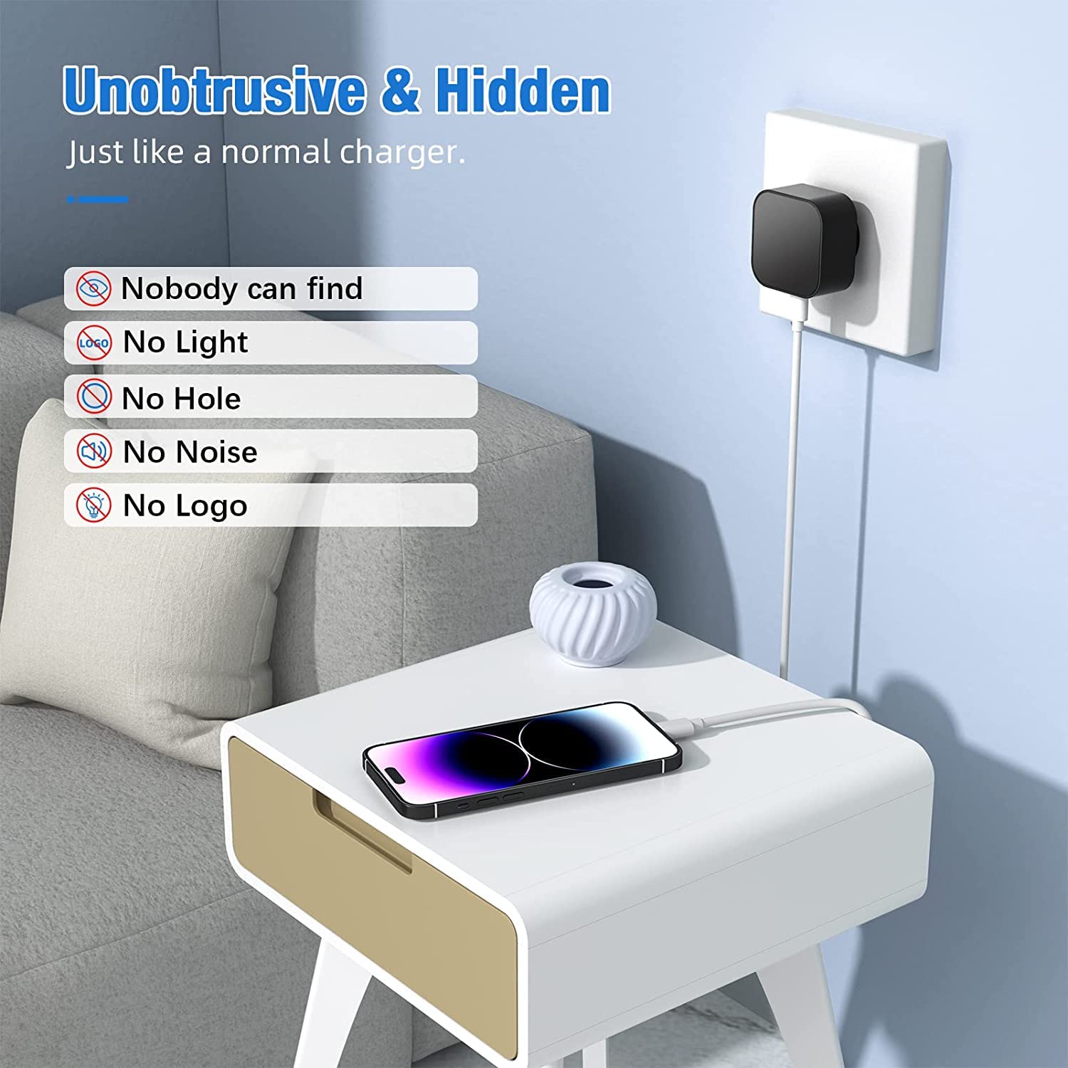 LIZVIE Smart USB Wall Charger with Motion Detection & Night Vision - Home Security Camera & Phone Charging Station for Indoor Monitoring
