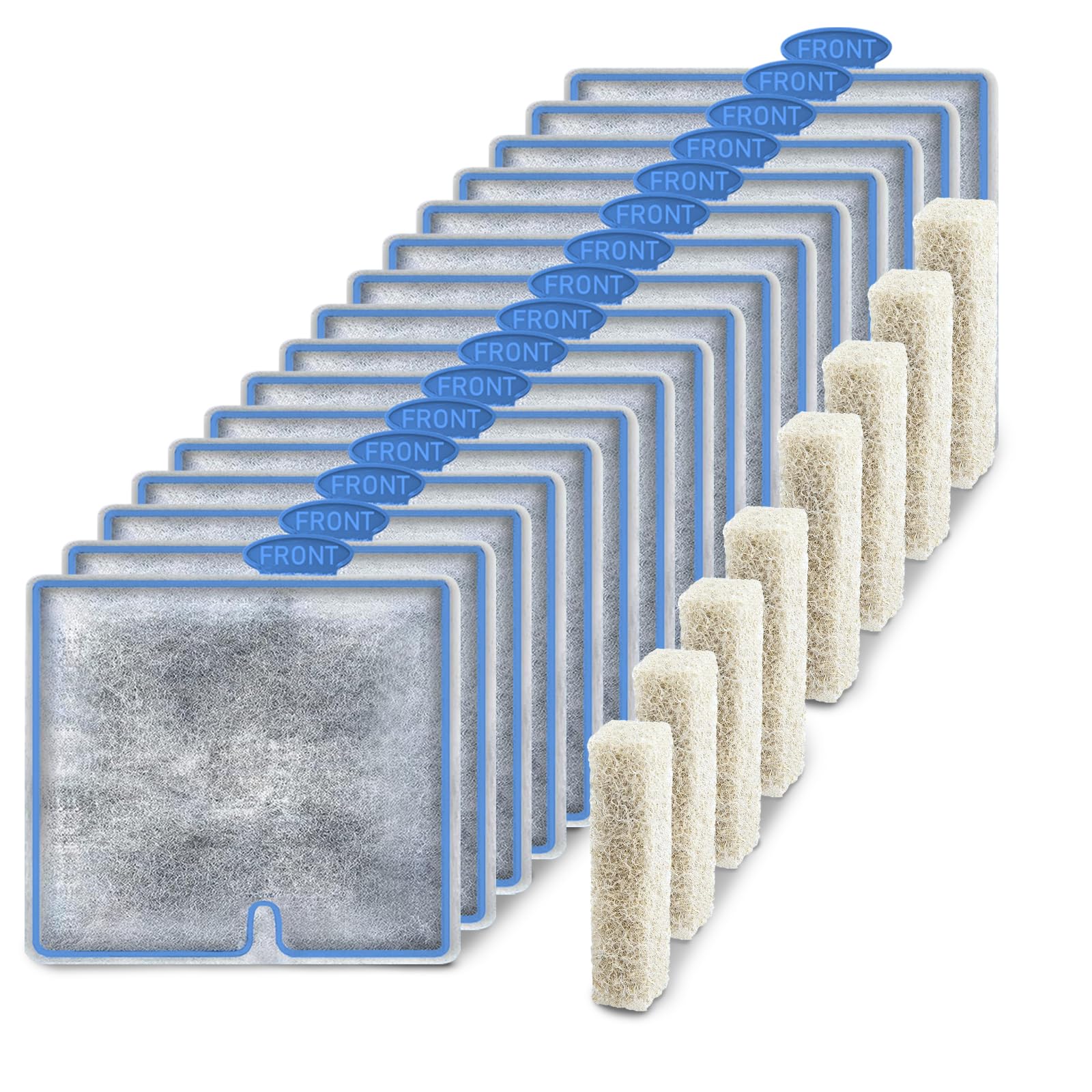 16 Pack Filter Cartridge & 8 Pack Ammonia Reducer Filter Pad - Medium Replacement for Aqueon QuietFlow LED PRO Power Filter Size 10/20 | Improves Water Quality for Freshwater Aquariums & Fish Tanks
