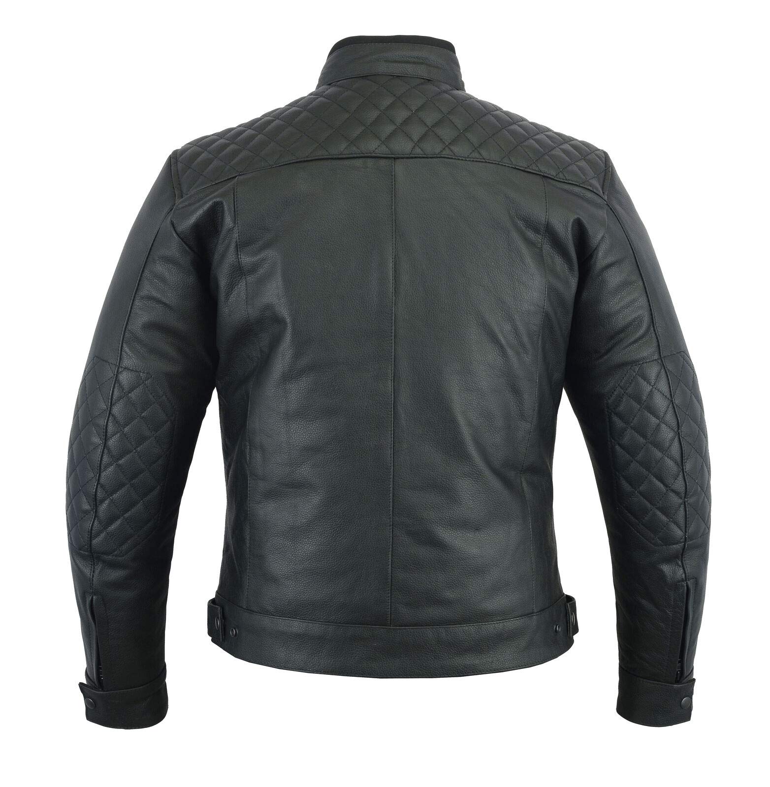 Men's Quilted Cafe Racer Motorcycle Jacket - Black Armored Padded Biker Leather Jacket with Cowhide | Perfect for Riding, Motorcycle Enthusiasts & Street Fashion