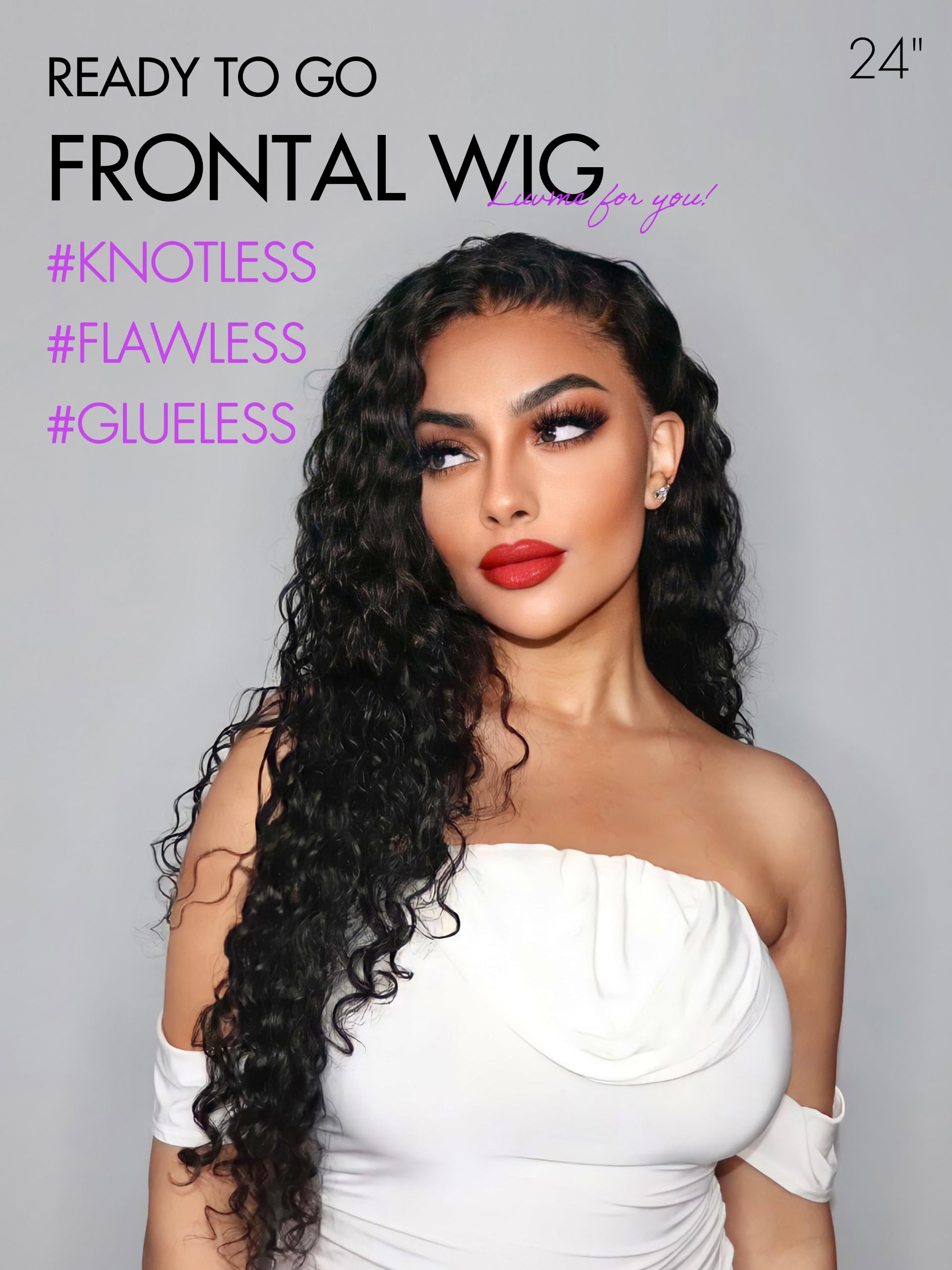 LUVME 13x5 Deep Wave Lace Front Wigs - 100% Human Hair with Pre-Plucked HD Transparent Lace - Glueless 14 Inch Natural Black Long Curly Wig for Women - Perfect for Daily Wear, Cosplay, and Special Occasions