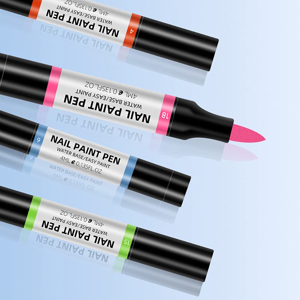 One Step Nail Polish Pen - No Base & Top Coat Needed, Fast Drying Nail Art Pen for Women & Girls, DIY Nail Beauty Kit (5 Colors) - Perfect for Home Manicures, Parties & Gift Giving - POOWE