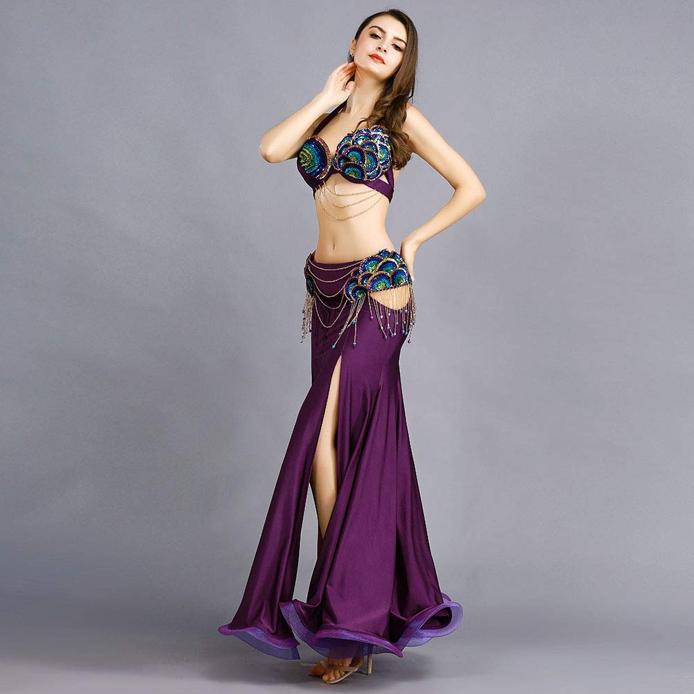 ROYAL SMEELA Women's Belly Dance Costume Set - Belly Dancing Skirt, Bra & Belt - Professional Bellydance Outfit for Performances, Carnival & Halloween