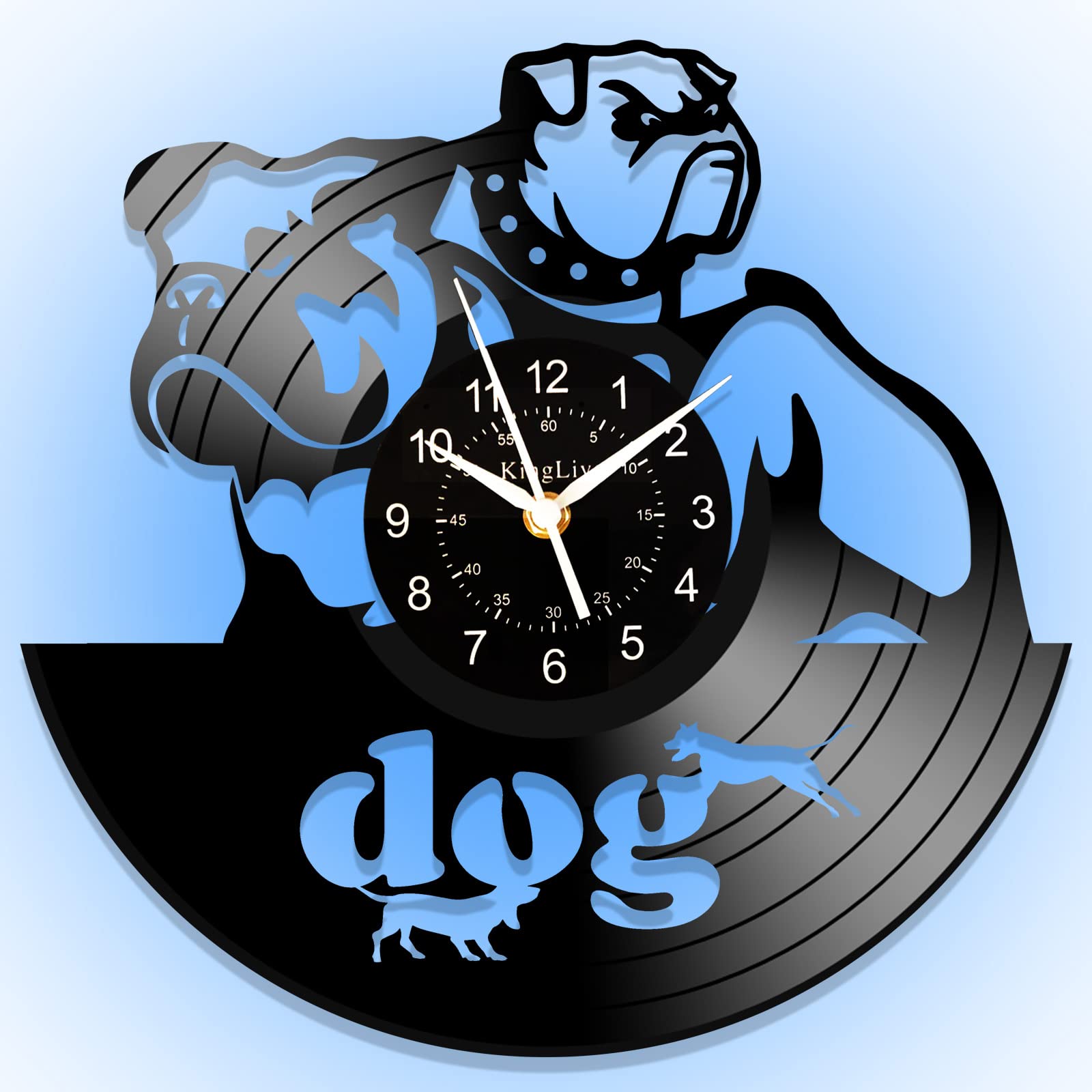 12 Inch Silent LED 7-Color Bulldog Wall Clock - Vinyl Record Style Night Light for Dog Lovers, Unique Home Decor & Pet Shop Decoration, Perfect Graduation/Birthday Gift for Dog Owners - Ideal for Living Room, Bedroom, or Pet-Themed Spaces