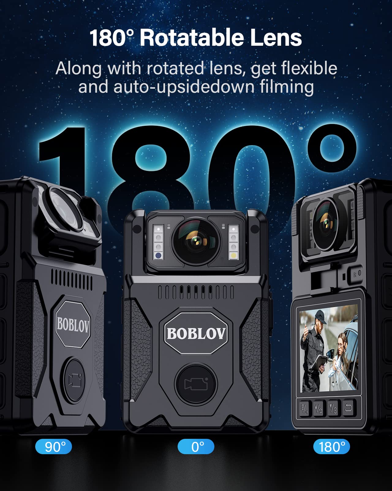 BOBLOV M7 128GB Body Worn Camera with 180° Rotation | 4000mAh Battery & Fast Charger | 15 Hours 1080P HD Video Recording with Audio | for Police, Security, Delivery & Law Enforcement | Perfect for Evidence Collection & Night Patrols