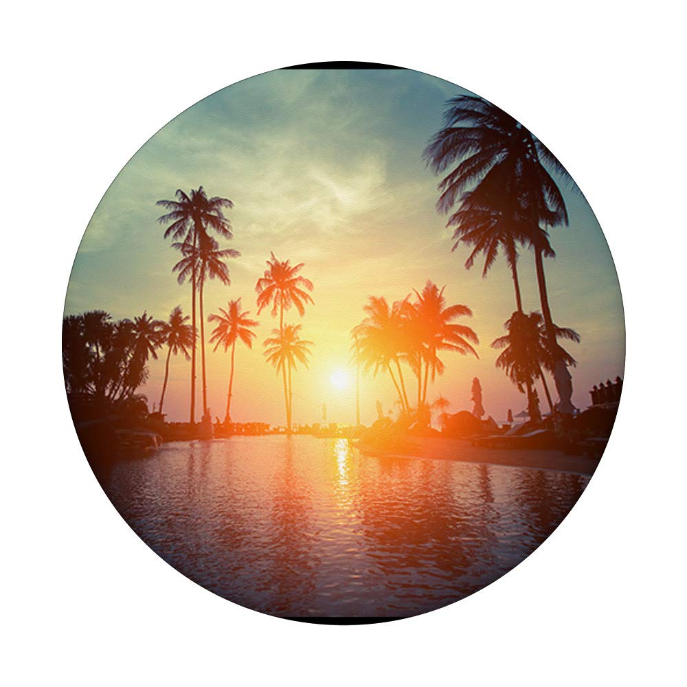 Tropical Paradise Sunset Palm Trees PopSocket: Swappable Grip for Phones & Tablets - Perfect for Beach Days & Outdoor Adventures
