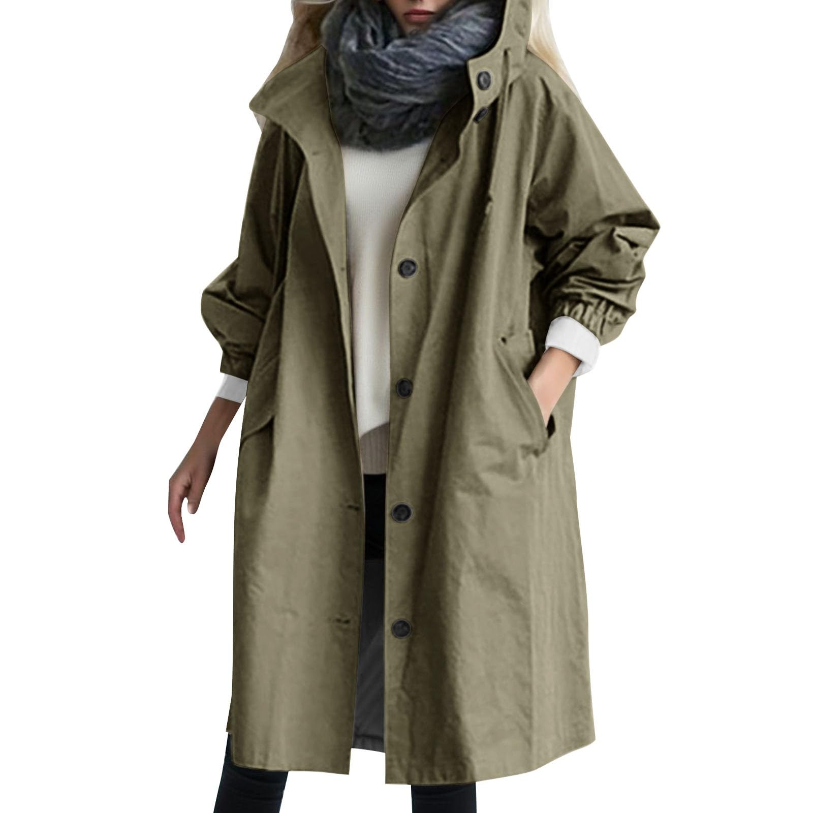2024 Women's Oversized Trench Coat with Hood - Elegant Loose Fit Rain Jacket & Windbreaker for Casual, Work & Outdoor Activities