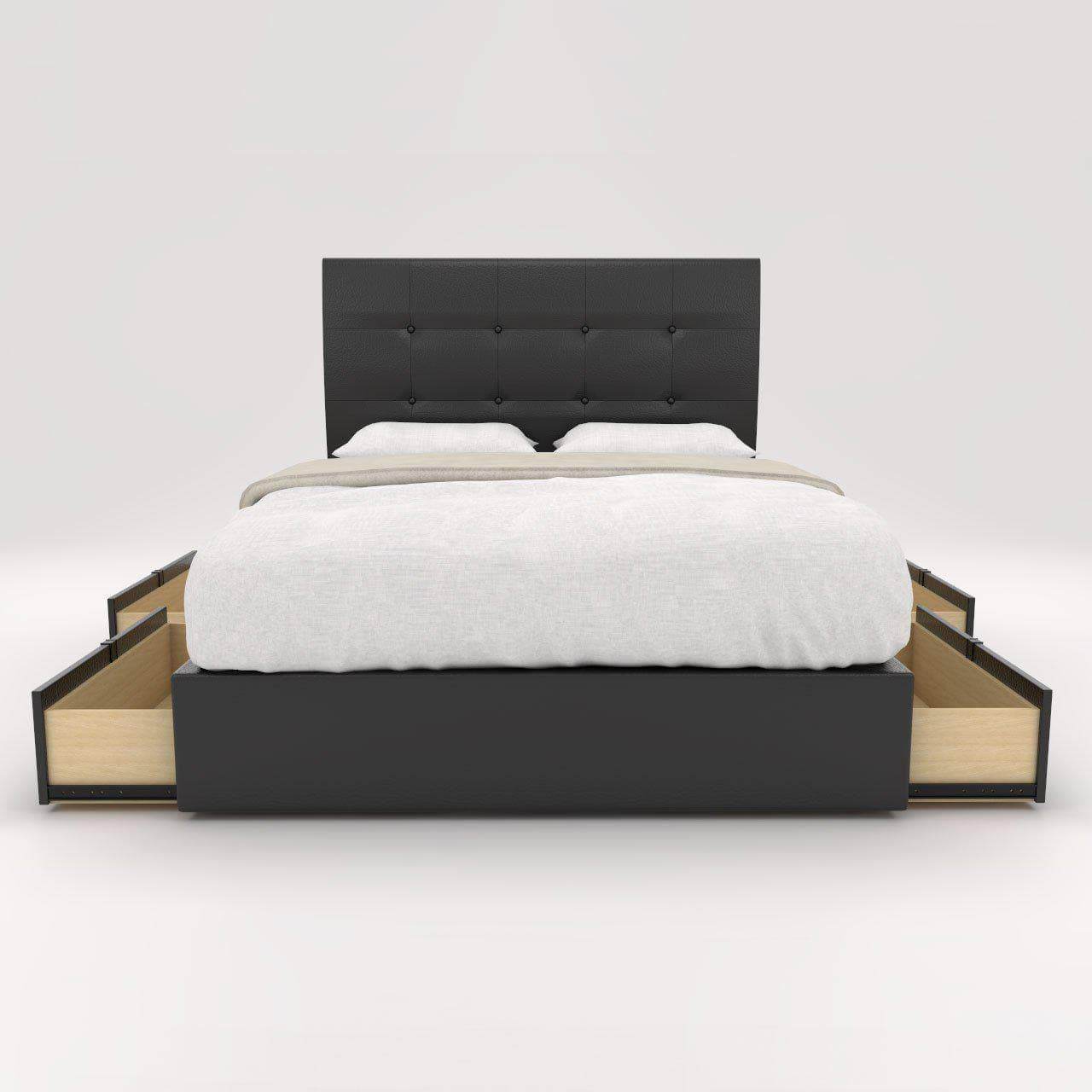 Ellie Faux Leather Drawer Bed Frame - Queen Size Storage Platform Bed with Upholstered Headboard, Modern Bedroom Furniture for Small Spaces (Perfect for Apartments, Dorms & Guest Rooms)