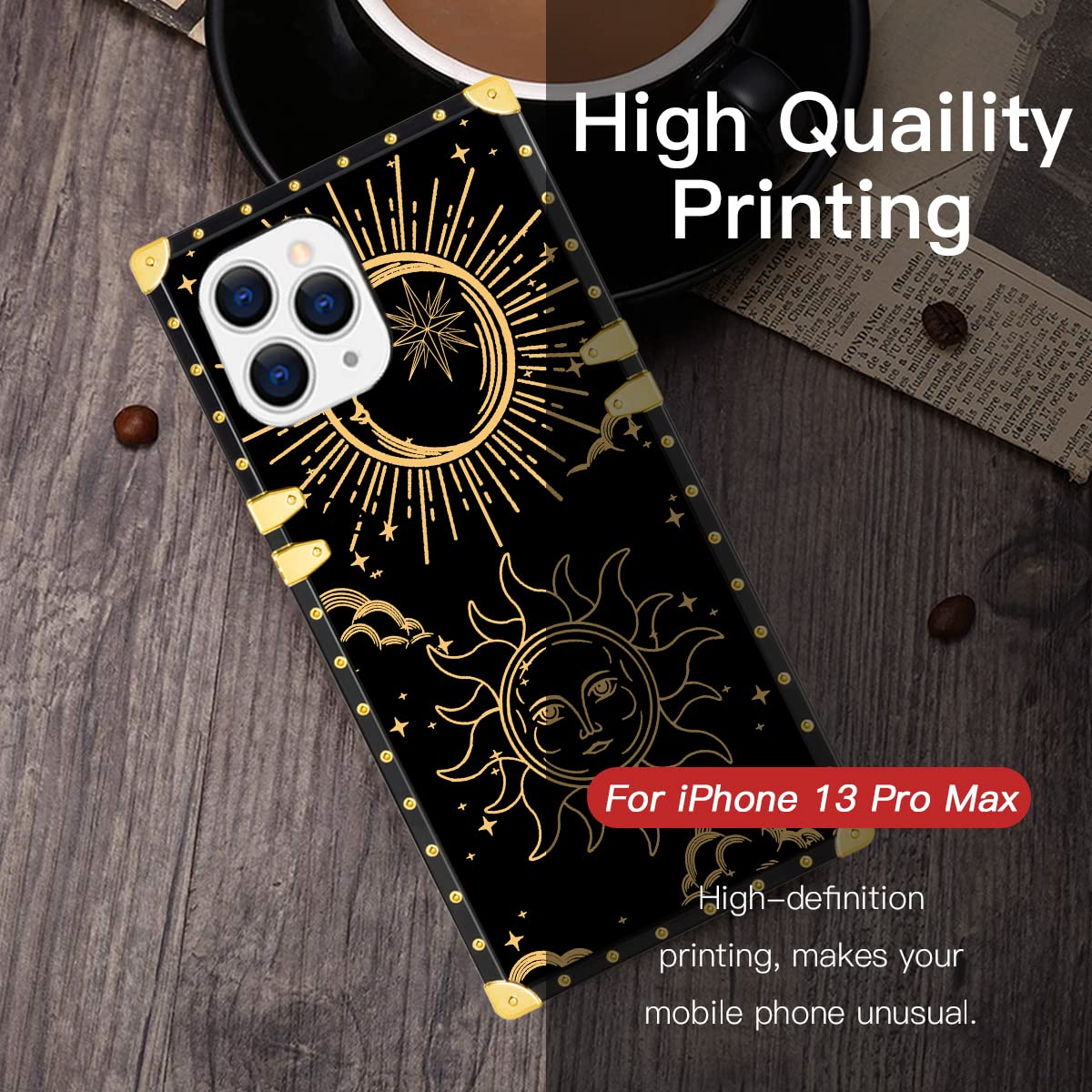 MIZEHAI iPhone 13 Pro Max Case - Sun and Moon Pattern Design, Slim Shockproof TPU Protective Cover | Retro Elegant Phone Case for Women & Men | Perfect for Daily Use, Travel, and Gift Giving