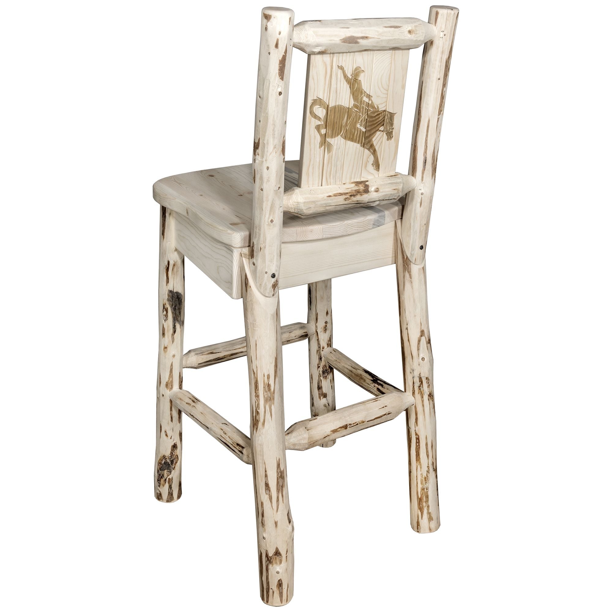 Montana Counter Height Barstool with Laser Engraved Wooden Back - Rustic Home Bar Stools for Kitchen Island, Breakfast Nook & Pub Style Dining - Perfect for Farmhouse, Industrial & Modern Decor