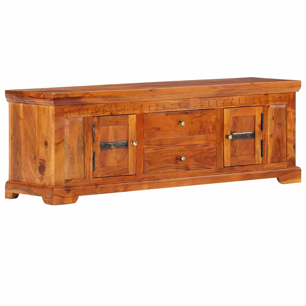 Rustic Solid Acacia Wood TV Stand with Storage Shelves - 46.8