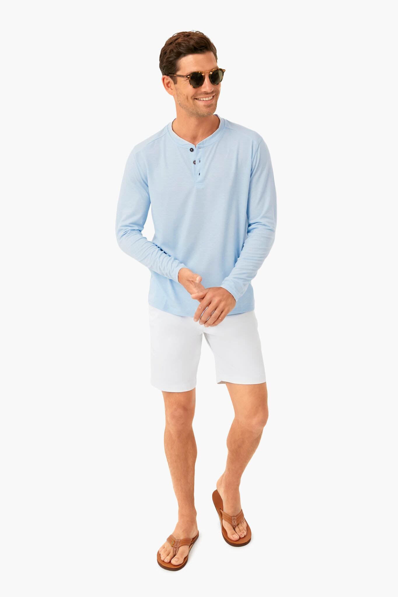 Blue Glow Seabreeze Henley Shirt for Men - Comfortable Casual Short Sleeve Button-Up Top for Summer Beach & Outdoor Activities