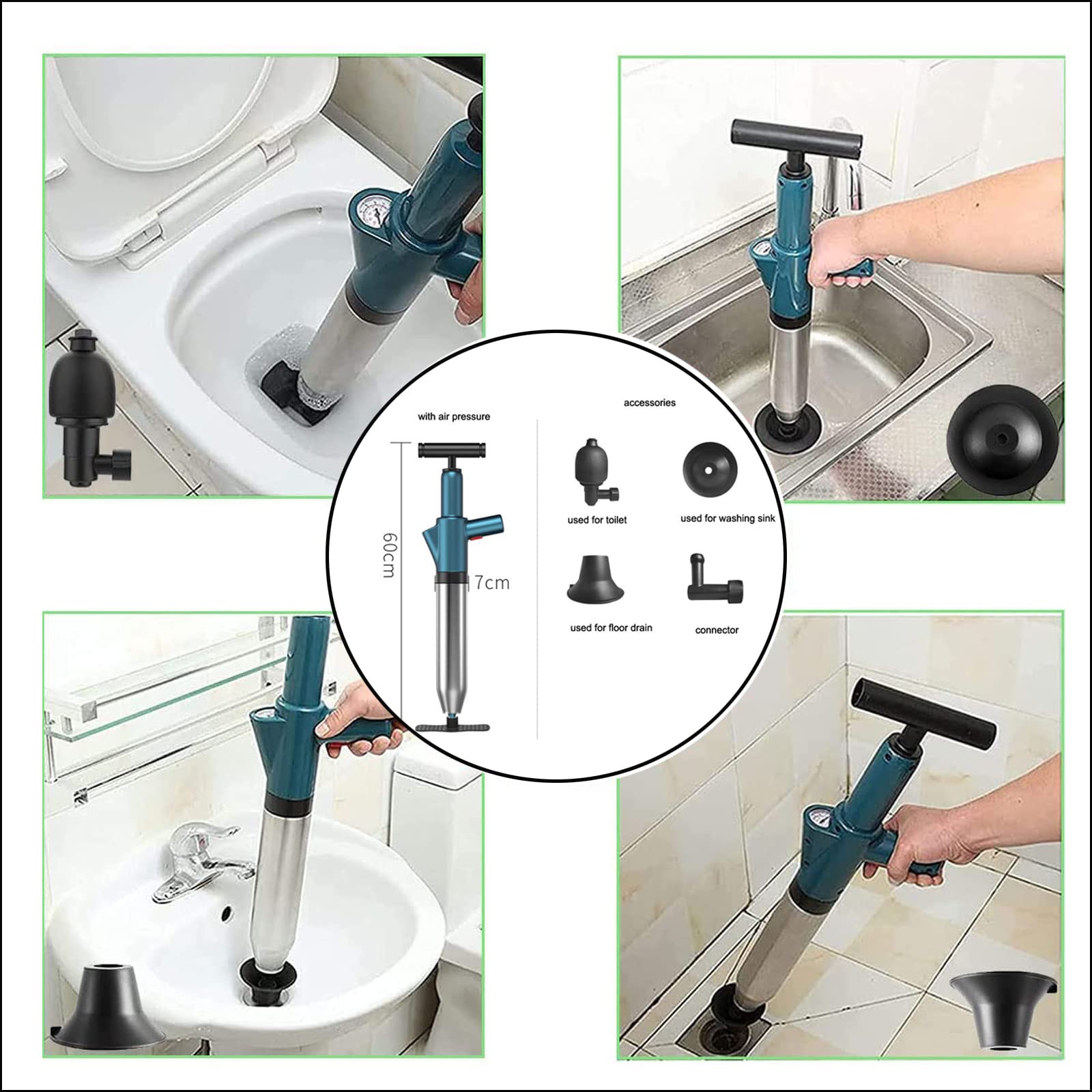 **Powerful Manual Air Pressure Toilet Drain Blaster Plunger - High Pressure Dredge Tool for Clogged Toilet, Sink, Bathroom & Kitchen Floor Drain - Ideal for Sewer Pipe and Plumbing Cleaning**    *(Perfect for Home, RV, and Commercial Use - Quickly Unclog Drains Without Harsh Chemicals!)*