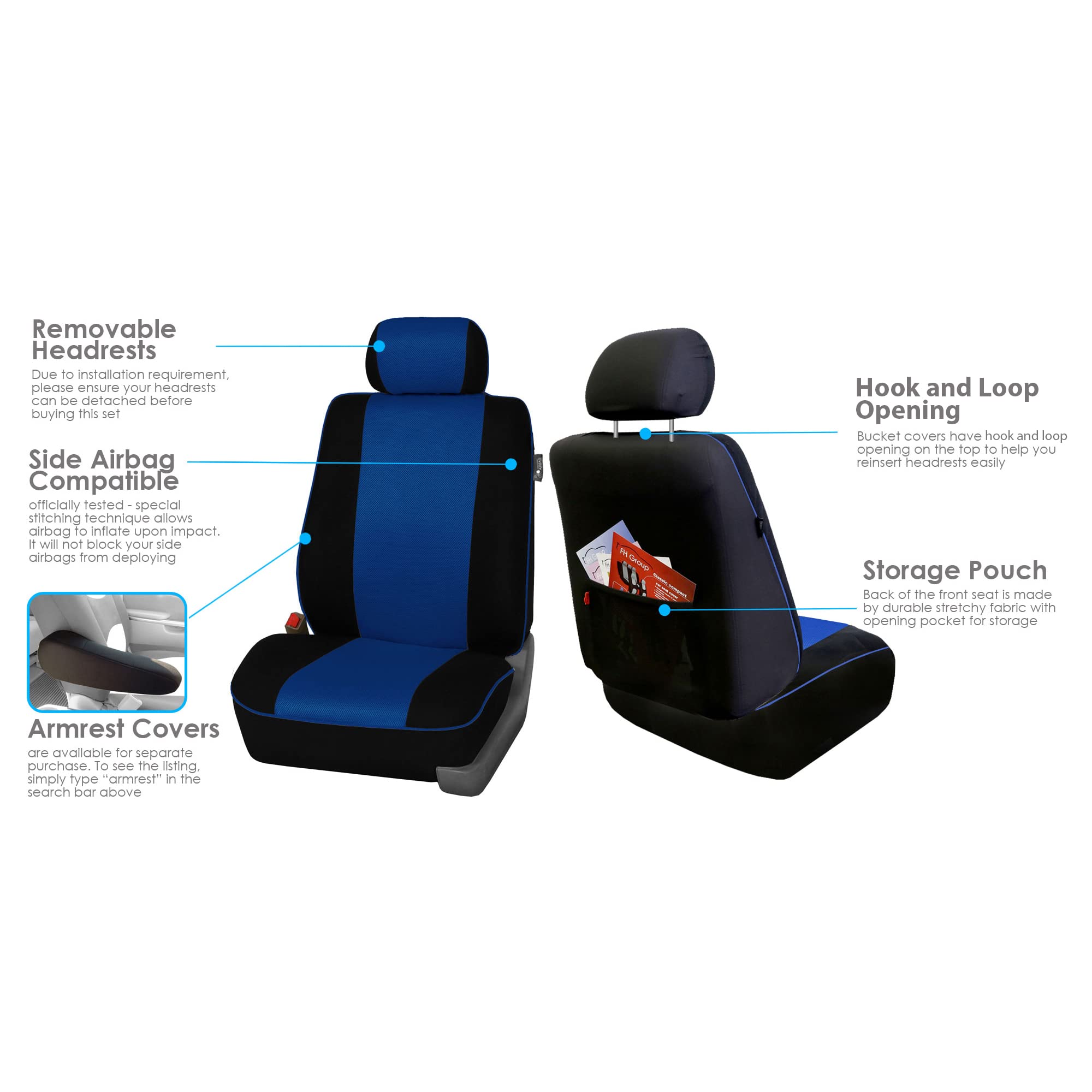 Premium FH Group Universal Car Seat Covers - Full Set with Edgy Piping, Breathable Cloth (Blue) - Airbag Compatible & Split Rear Design for Cars, Trucks & SUVs | Perfect for Daily Commutes, Road Trips & Vehicle Protection