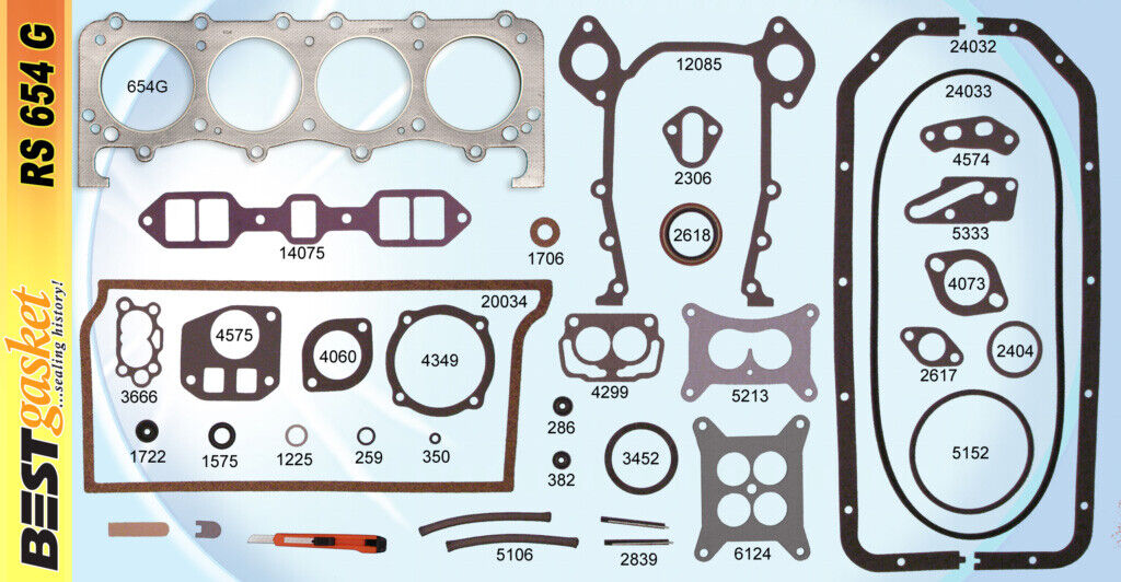 AMC Jeep 250 287 327 Full Engine Gasket Set - Complete Head, Intake & Valve Cover Gasket Kit for 1957-1970 Models - Perfect for Engine Rebuilds & Restoration Projects