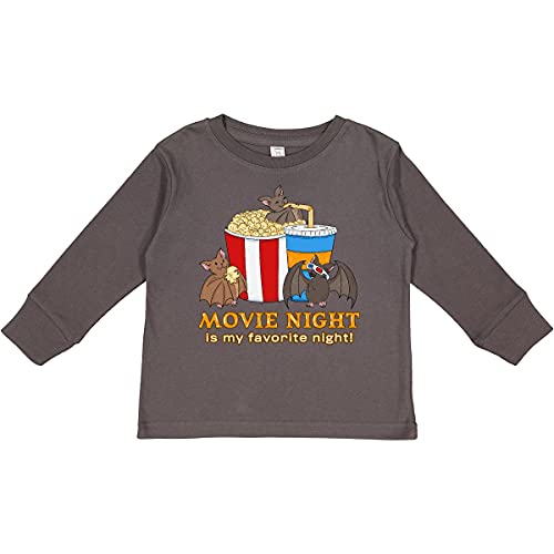 Inktastic Movie Night is My Favorite Night Bats with Toddler Long Sleeve T-Shirt | Cute Family Matching PJs for Movie Nights & Cozy Evenings