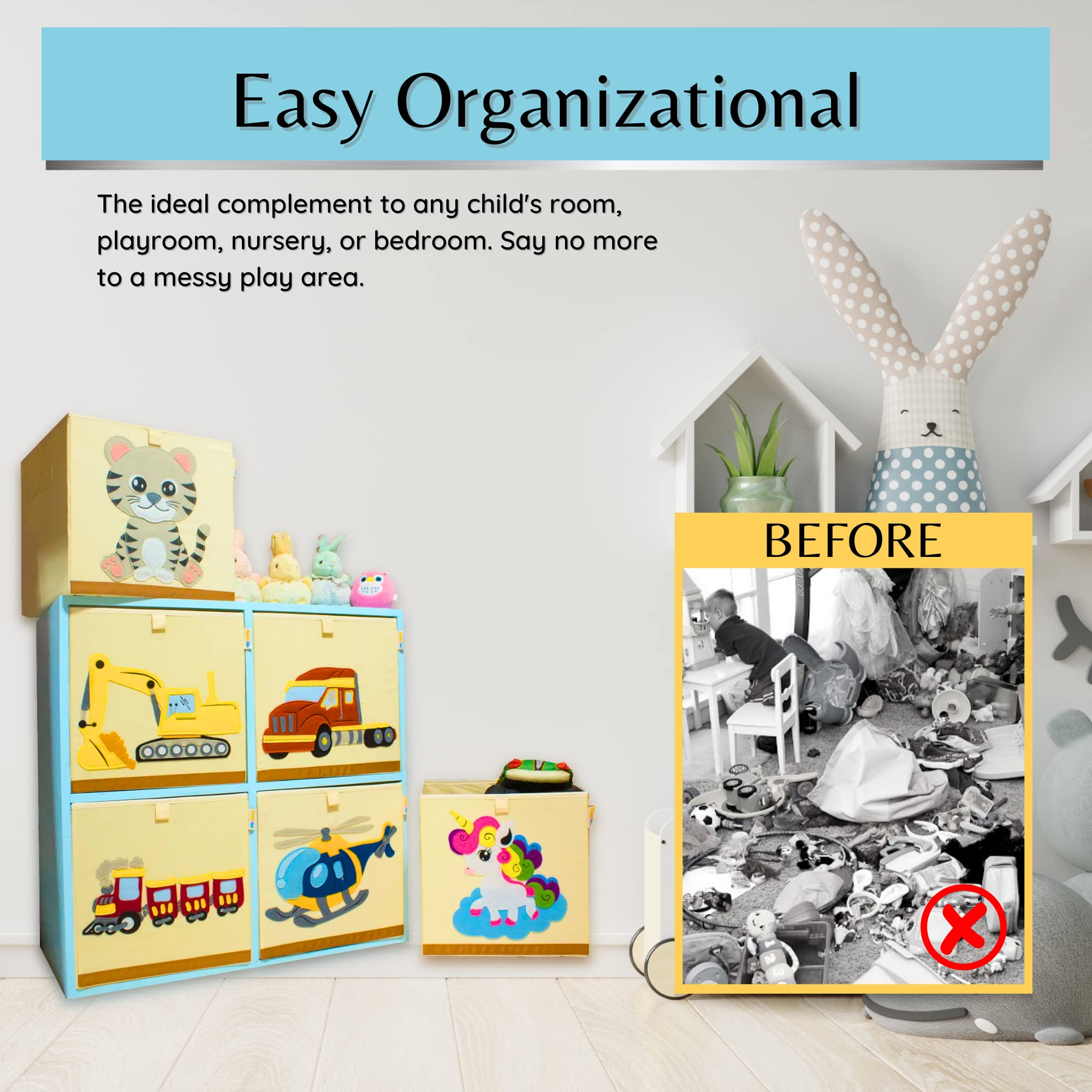 Washable Canvas Toy Storage Cube Organizer - Foldable 13x13x13 Inch Toy Box for Kids Bedroom & Playroom | Train Design | Perfect for Organizing Stuffed Animals, Legos & Playroom Toys