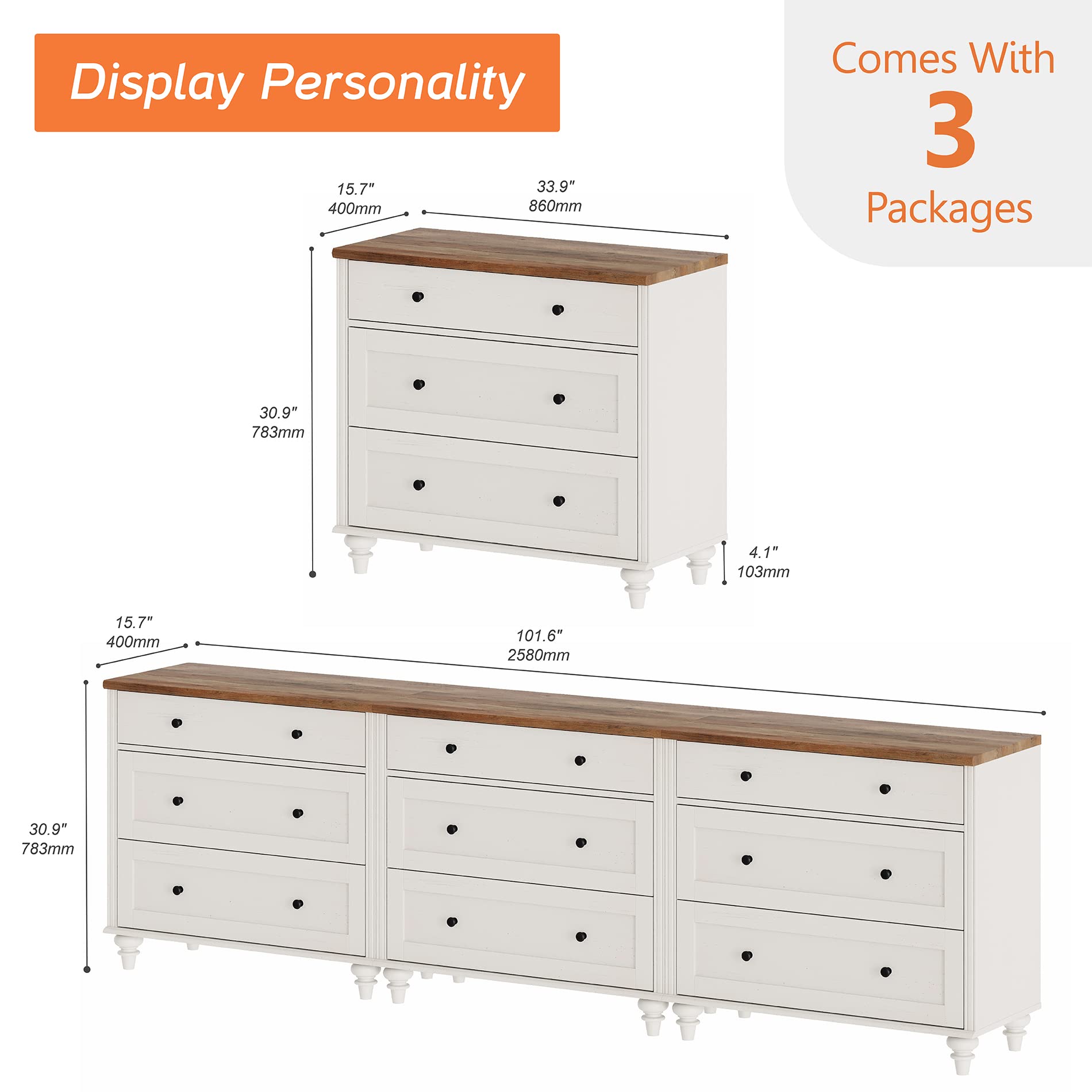 WAMPAT 9-Drawer Dresser - White Wooden Kids Dresser with Wide Storage Drawers, Mid-Century Modern Chest Organizer for Bedroom, Nursery, Living Room & Hallway | Perfect for Baby Clothes, Toys & Home Organization