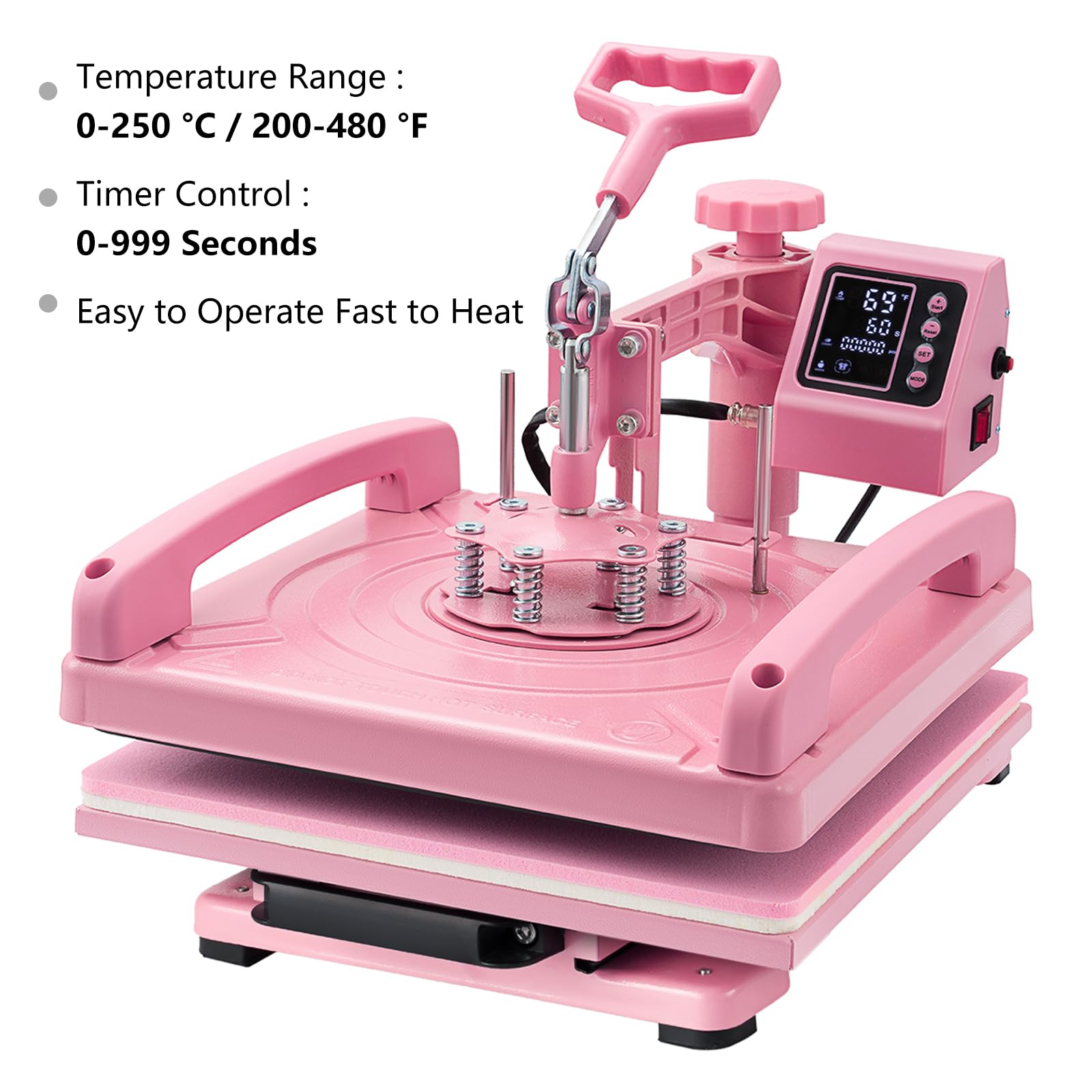 8 in 1 Heat Press Machine 15x15 Inch - Digital T-Shirt, Hat, Mug & Plate Heat Transfer Press with 360° Swing Away & 30OZ Tumbler Press (Pink) - Perfect for DIY Custom Apparel, Sublimation Projects & Small Business Printing