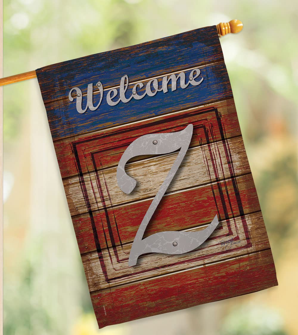 Z Initial Patriotic House Flag Set 28x40 with Pole - Outdoor Decor