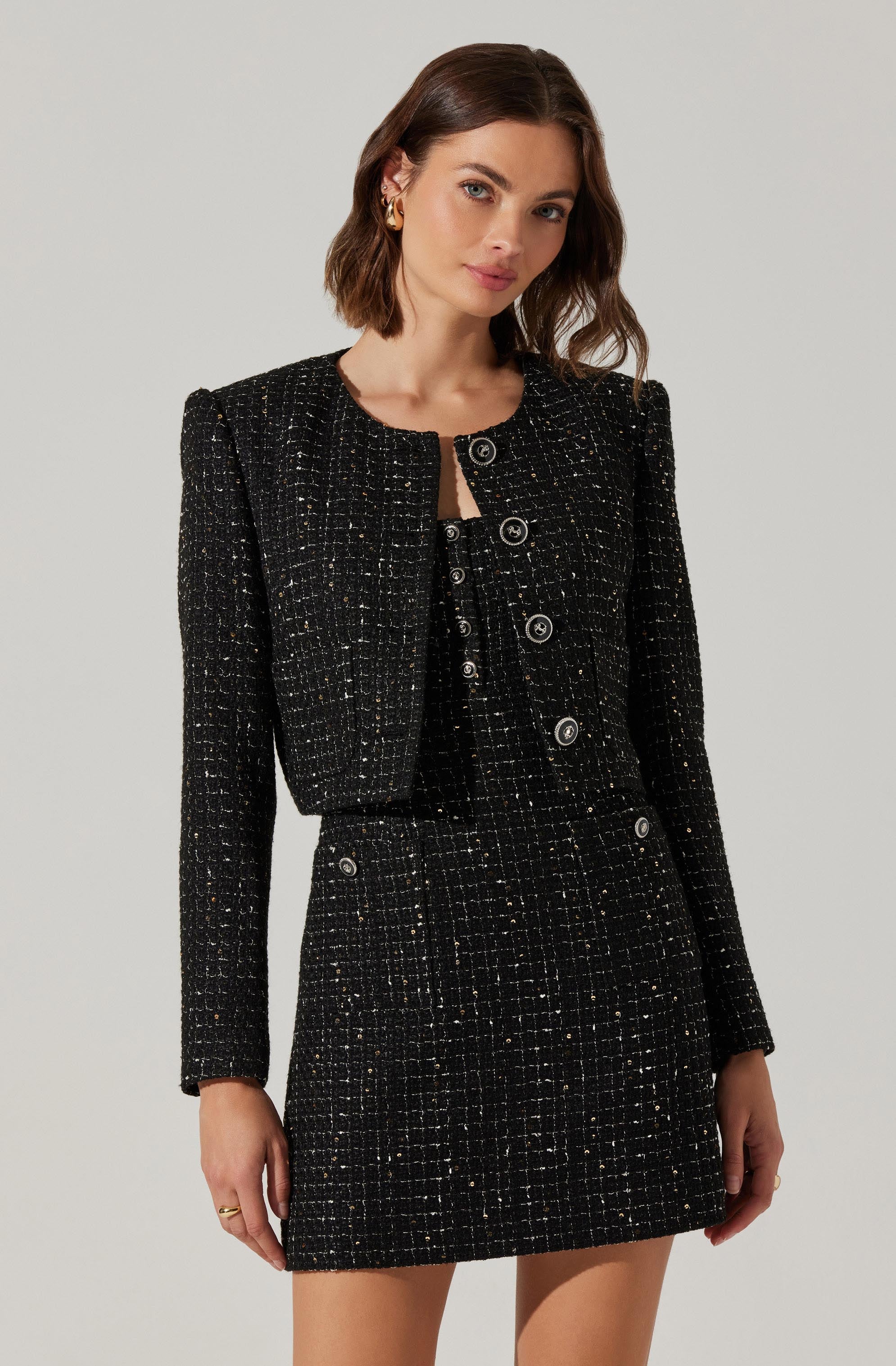 Milena Cropped Tweed Jacket for Women - Stylish Blazer with Pockets | Perfect for Office, Date Night & Fall Fashion