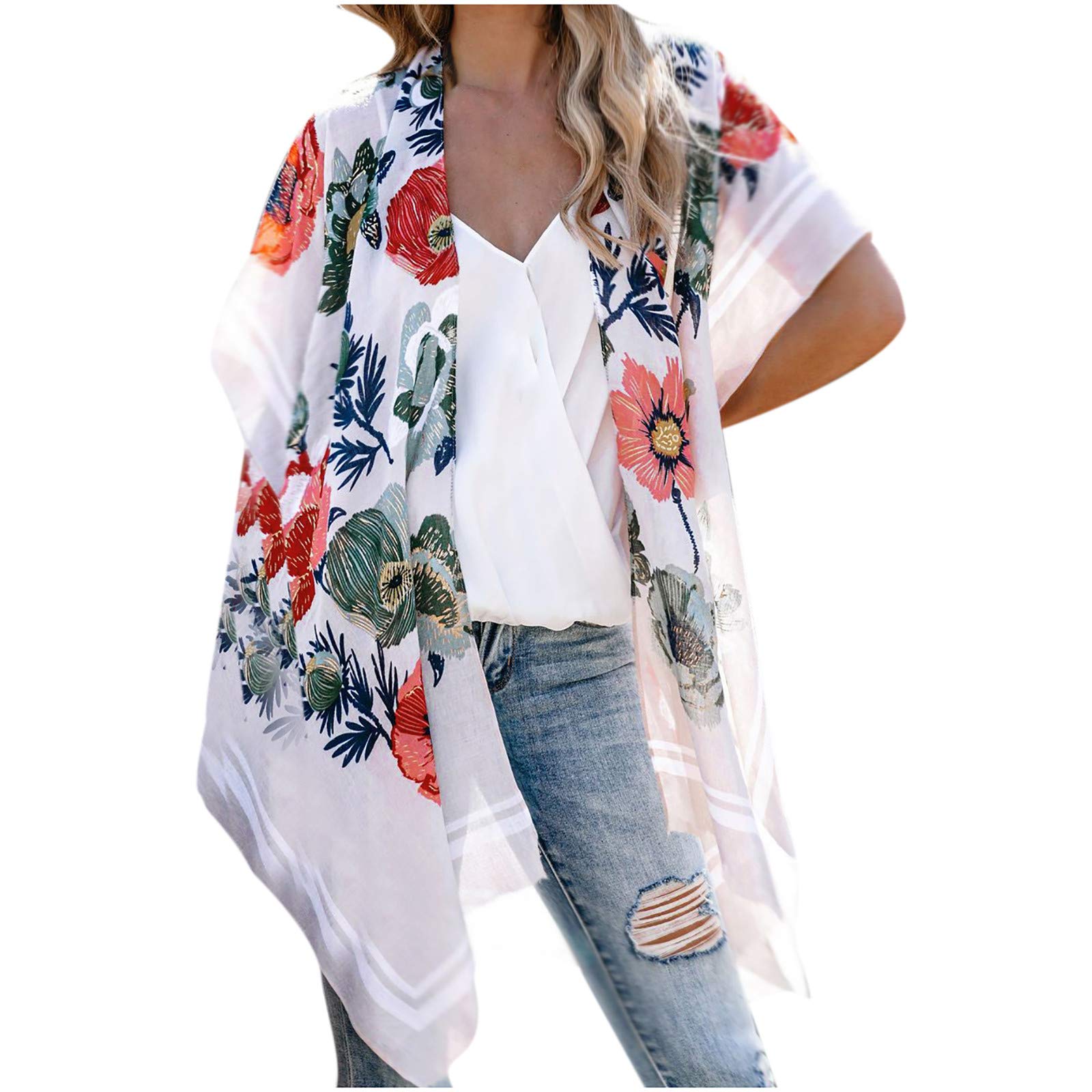 Women's Long Sleeve Chiffon Cardigan Sweater - Flowy Kimono Cover Up with Print Shawl - Loose Beachwear & Casual Outwear for Women (Perfect for Beach, Vacation, and Everyday Wear)