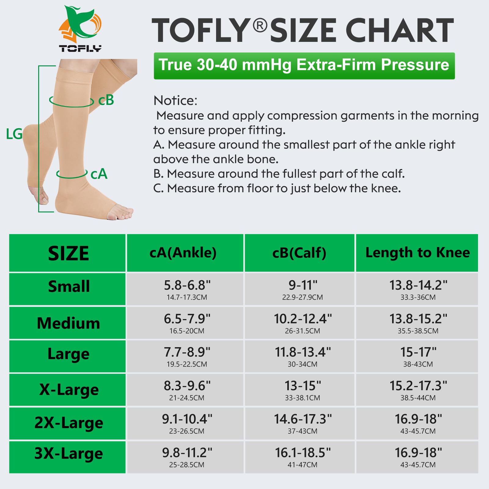 TOFLY® 30-40mmHg Medical Compression Socks for Men & Women - Open Toe Knee High Firm Support Socks for Circulation Recovery, Varicose Veins & Edema Relief - Ideal for Nursing, Running & Shin Splints Treatment (Black)
